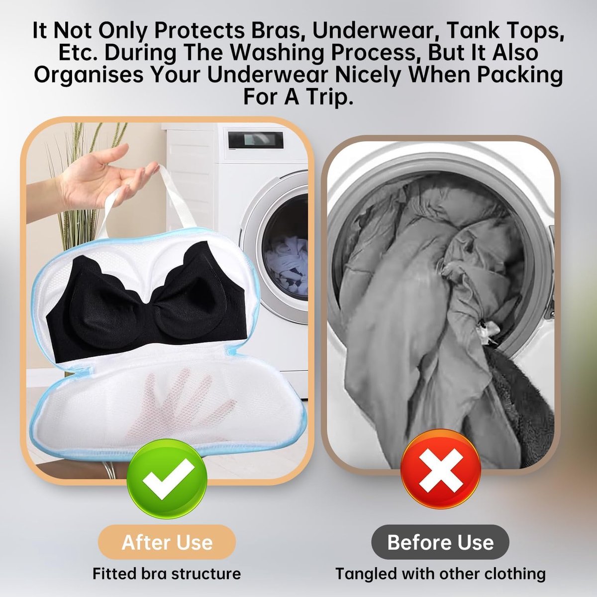 3 pieces - 20*34 cm - bra laundry bag - laundry bag - with plastic backing - mesh laundry bag - reusable - underwear laundry net for women - bra protector for washing machine - with zipper - for washing machine - household items - clothing protection - bl - Image 3