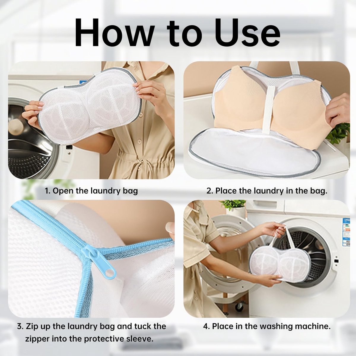 3 pieces - 20*34 cm - bra laundry bag - laundry bag - with plastic backing - mesh laundry bag - reusable - underwear laundry net for women - bra protector for washing machine - with zipper - for washing machine - household items - clothing protection - bl - Image 6