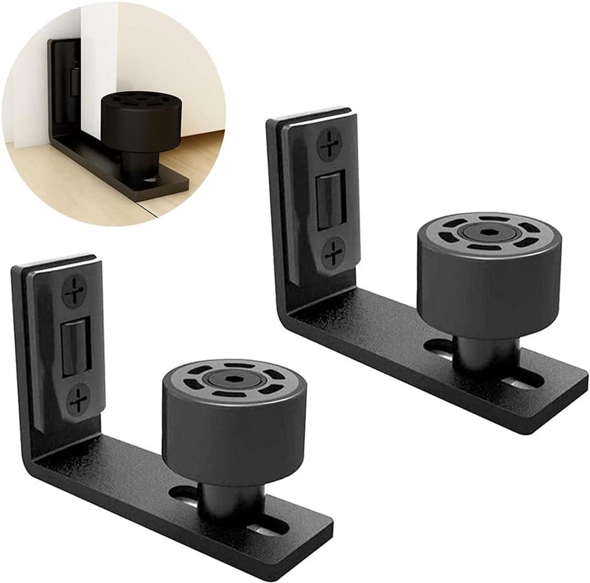 2 Pieces - Sliding Door Floor Guide Doors - Sliding Rails - Sliding Door System - Bottom-Wall Mounting Adjustable Roller Double Wheel - Adjustable Floor Guide - Door Guide - No Punching Required - Guide - Black - Smooth and Quiet - Image 1