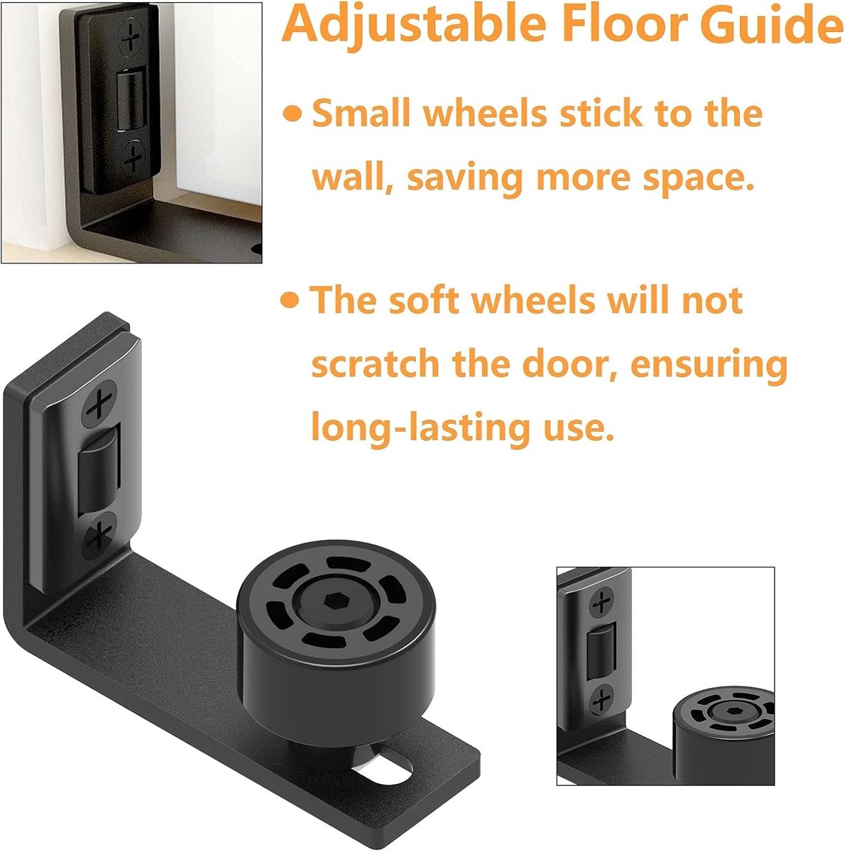 2 Pieces - Sliding Door Floor Guide Doors - Sliding Rails - Sliding Door System - Bottom-Wall Mounting Adjustable Roller Double Wheel - Adjustable Floor Guide - Door Guide - No Punching Required - Guide - Black - Smooth and Quiet - Image 5