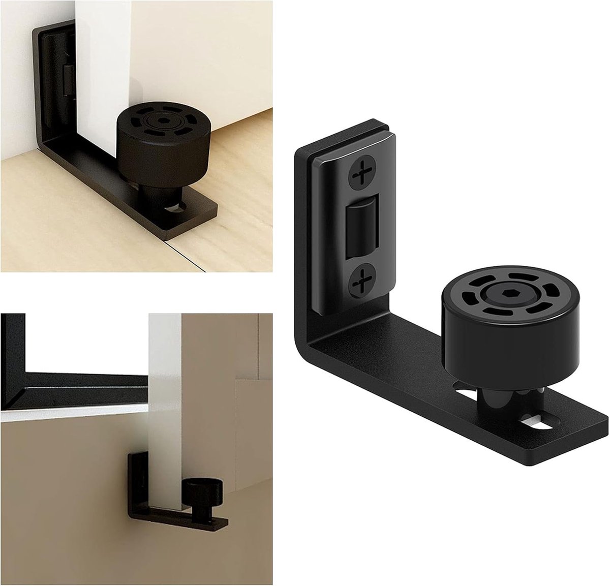 2 Pieces - Sliding Door Floor Guide Doors - Sliding Rails - Sliding Door System - Bottom-Wall Mounting Adjustable Roller Double Wheel - Adjustable Floor Guide - Door Guide - No Punching Required - Guide - Black - Smooth and Quiet - Image 6