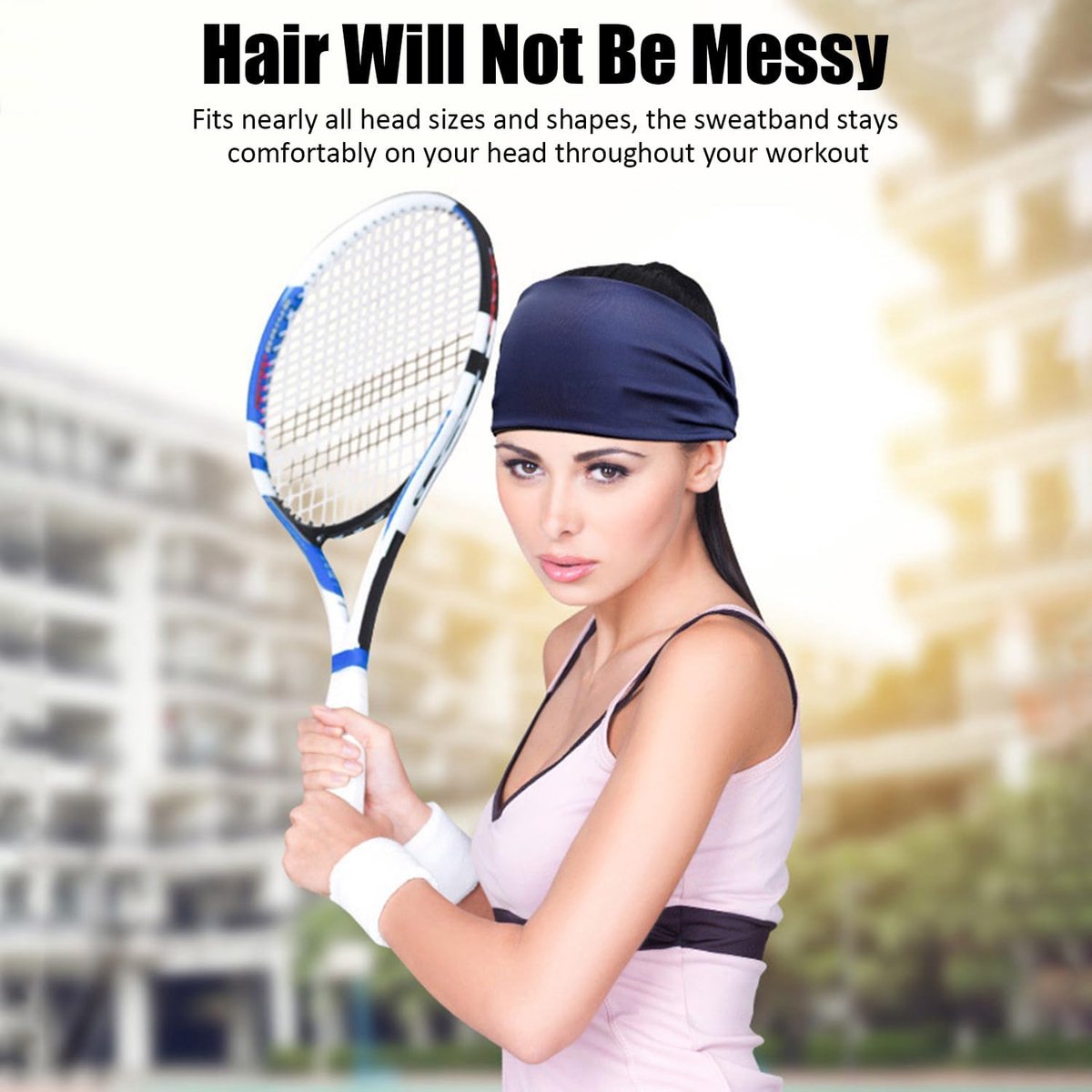 pieces - Headband - elastic sports headbands - sports headbands - for men and women - moisture-wicking hairband - for sports, fitness and running - 23*9 cm - black and blue - Image 3