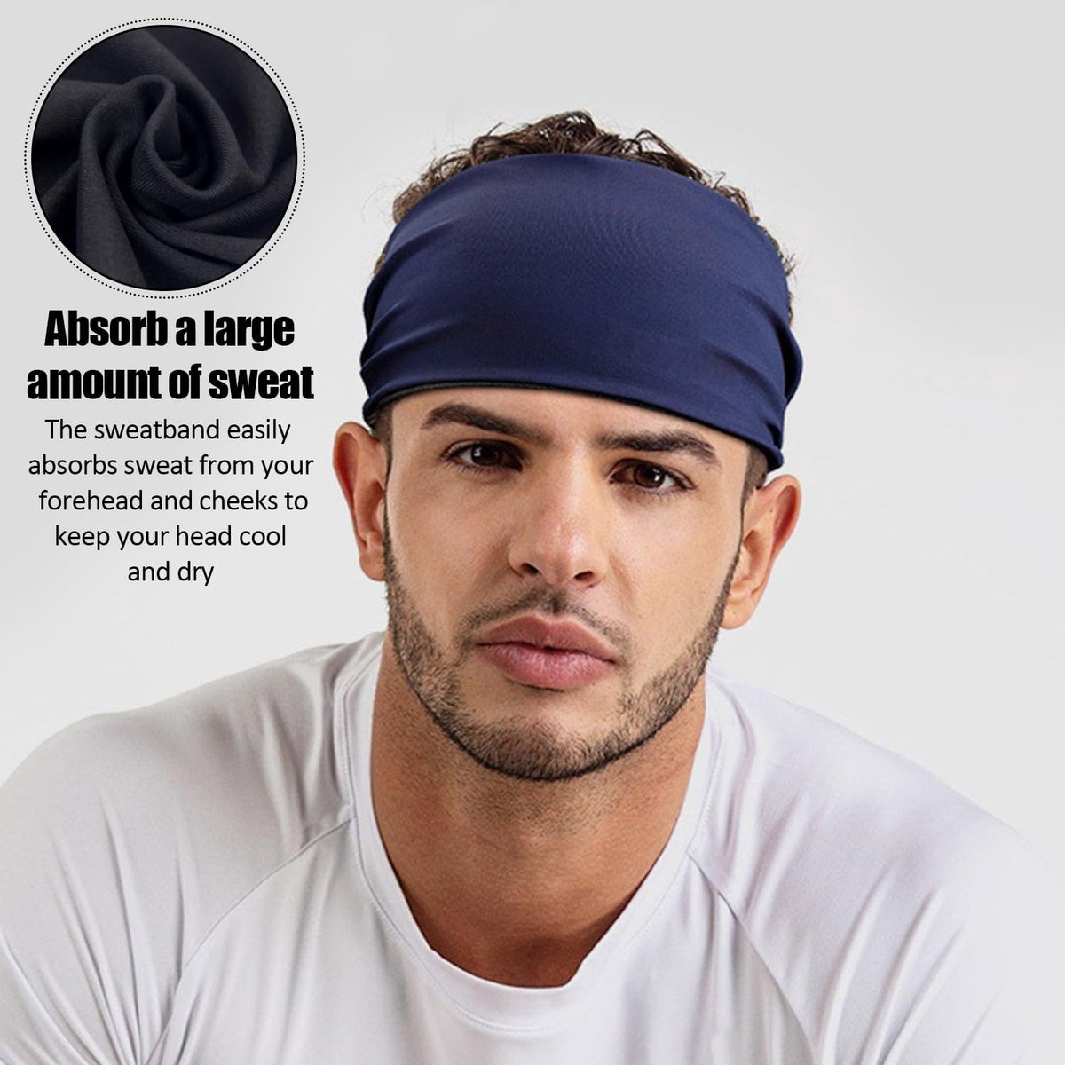 pieces - Headband - elastic sports headbands - sports headbands - for men and women - moisture-wicking hairband - for sports, fitness and running - 23*9 cm - black and blue - Image 4