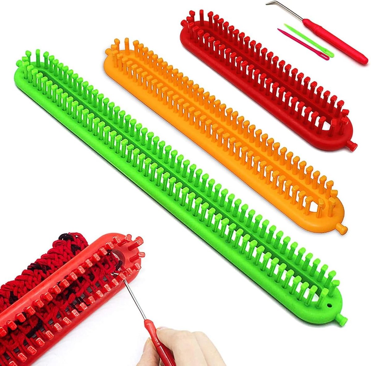 3 pieces - Scarf knitting tool - rectangular knitting loom - loom - colorful plastic looms - DIY yarn weaving sets - with crochet hook and needle - Suitable for knitting scarves, blankets, and shawls - 26, 36, 47 cm - Image 1