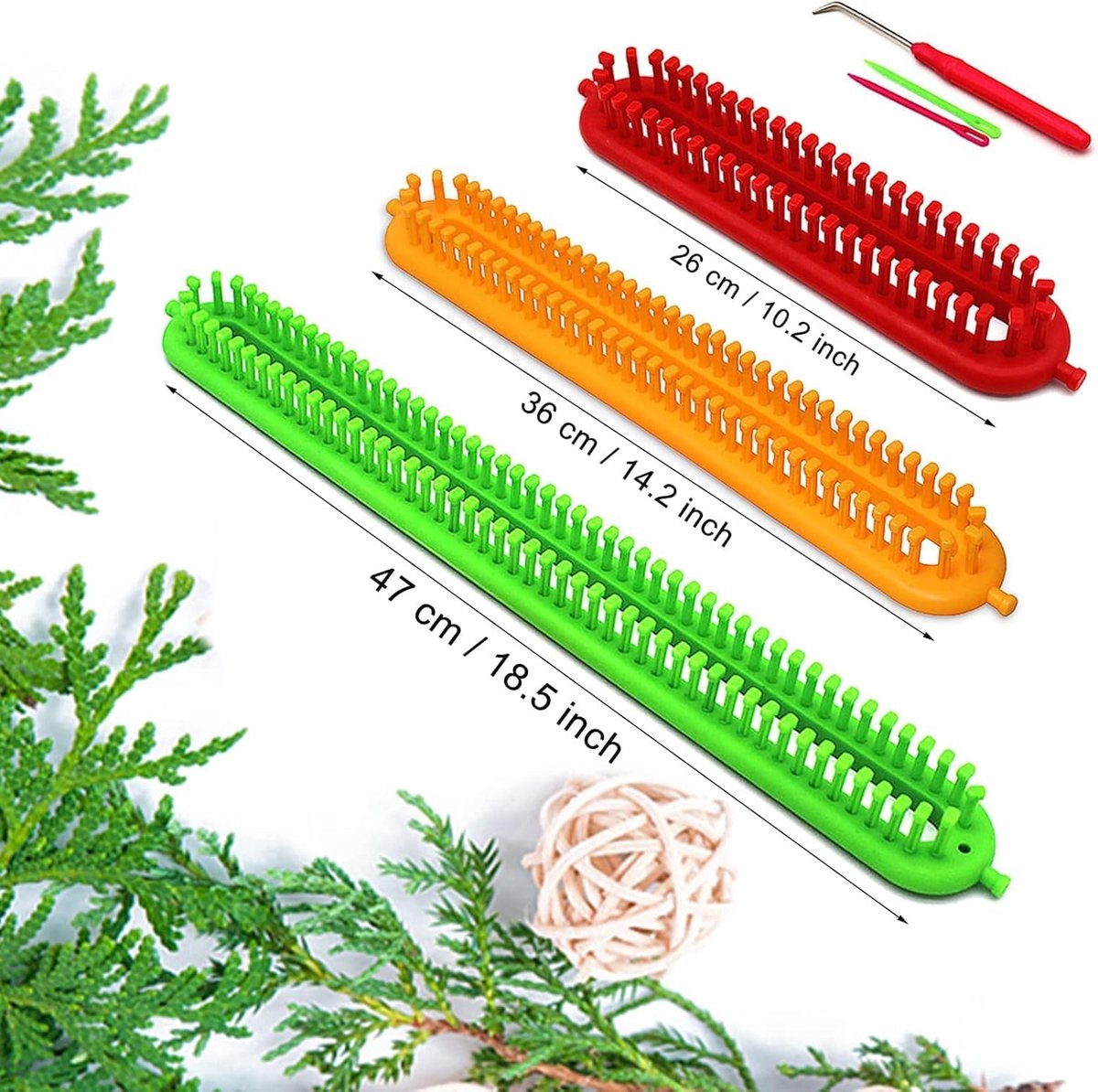 3 pieces - Scarf knitting tool - rectangular knitting loom - loom - colorful plastic looms - DIY yarn weaving sets - with crochet hook and needle - Suitable for knitting scarves, blankets, and shawls - 26, 36, 47 cm - Image 5