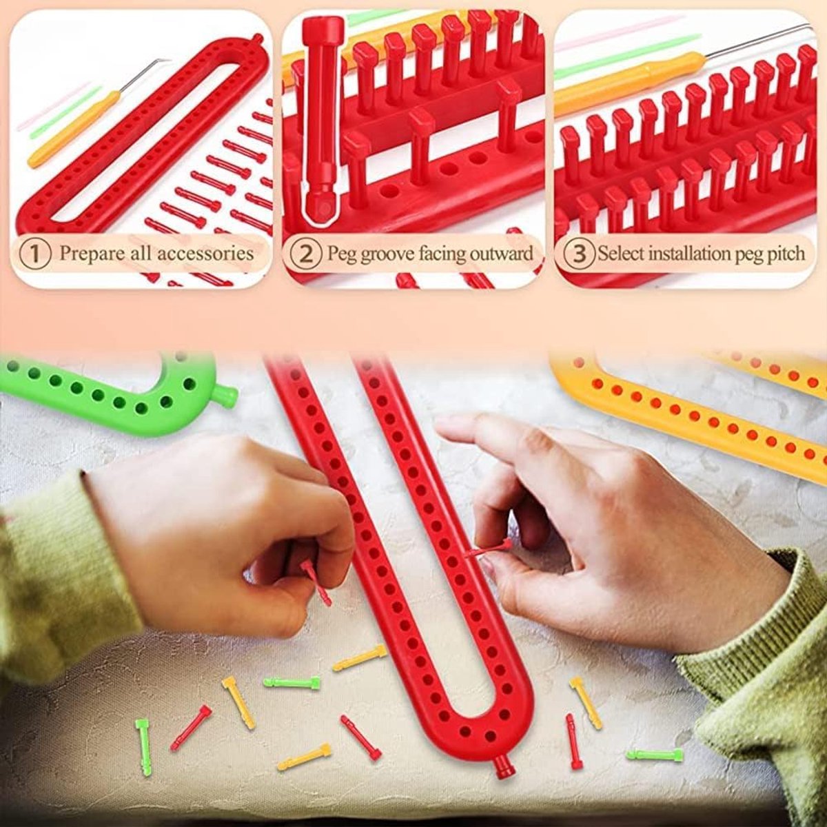 3 pieces - Scarf knitting tool - rectangular knitting loom - loom - colorful plastic looms - DIY yarn weaving sets - with crochet hook and needle - Suitable for knitting scarves, blankets, and shawls - 26, 36, 47 cm - Image 6