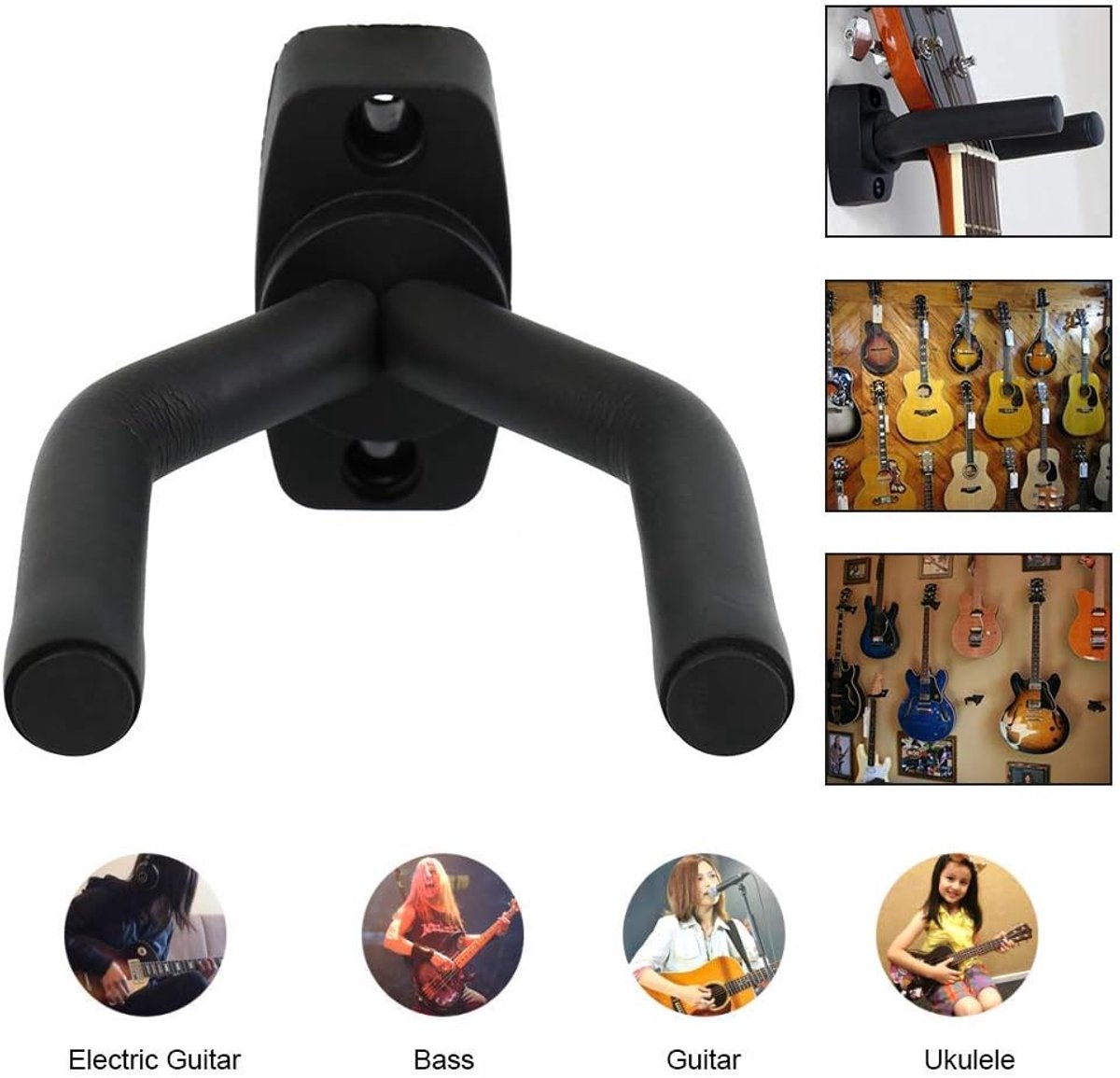 Guitar Wall Mount - 6 Pieces - Guitar Wall Holder - Guitar Stand - Guitar Hanger - Wall Bracket - Black Guitar Stand with Screws - Hook - Easy to Install - Adjustable - Suitable for All Sizes of Guitars, Bass, Mandolin, Banjo, Ukulele - Image 6
