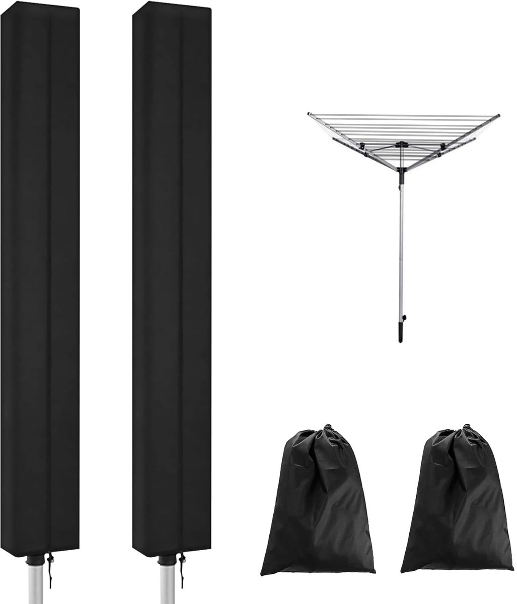 Dryer Cover - 2 Pieces - Rotating Clothesline Cover Waterproof Fabric - 165x16x16 cm - Universal Dryer Cover - Protective Cover - Heavy Duty Rotating Clothesline Cover with Zipper - Protective Weatherproof Parasol Cover for Garden Dryer and Drying Rack - Image 1