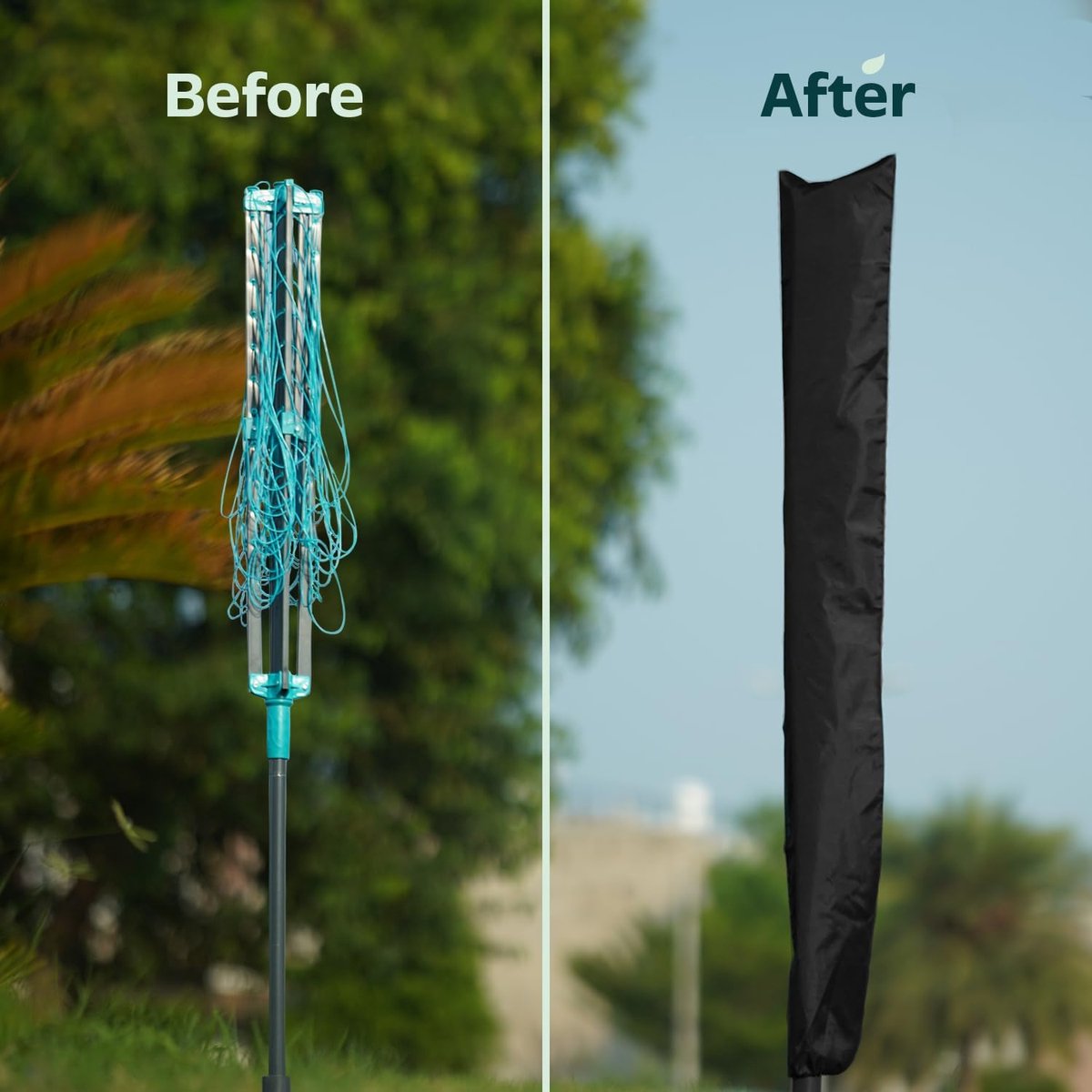 Dryer Cover - 2 Pieces - Rotating Clothesline Cover Waterproof Fabric - 165x16x16 cm - Universal Dryer Cover - Protective Cover - Heavy Duty Rotating Clothesline Cover with Zipper - Protective Weatherproof Parasol Cover for Garden Dryer and Drying Rack - Image 3