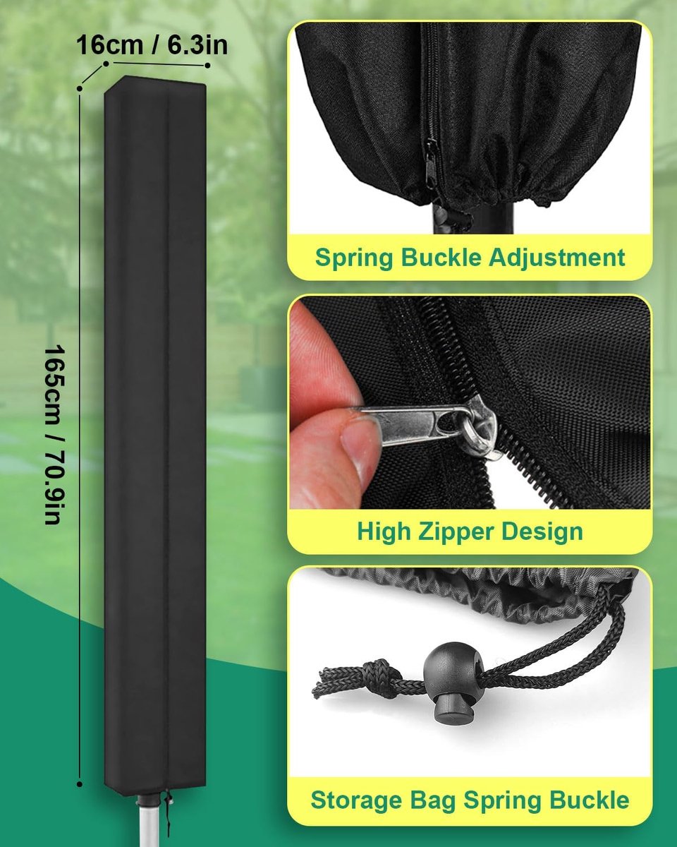 Dryer Cover - 2 Pieces - Rotating Clothesline Cover Waterproof Fabric - 165x16x16 cm - Universal Dryer Cover - Protective Cover - Heavy Duty Rotating Clothesline Cover with Zipper - Protective Weatherproof Parasol Cover for Garden Dryer and Drying Rack - Image 6