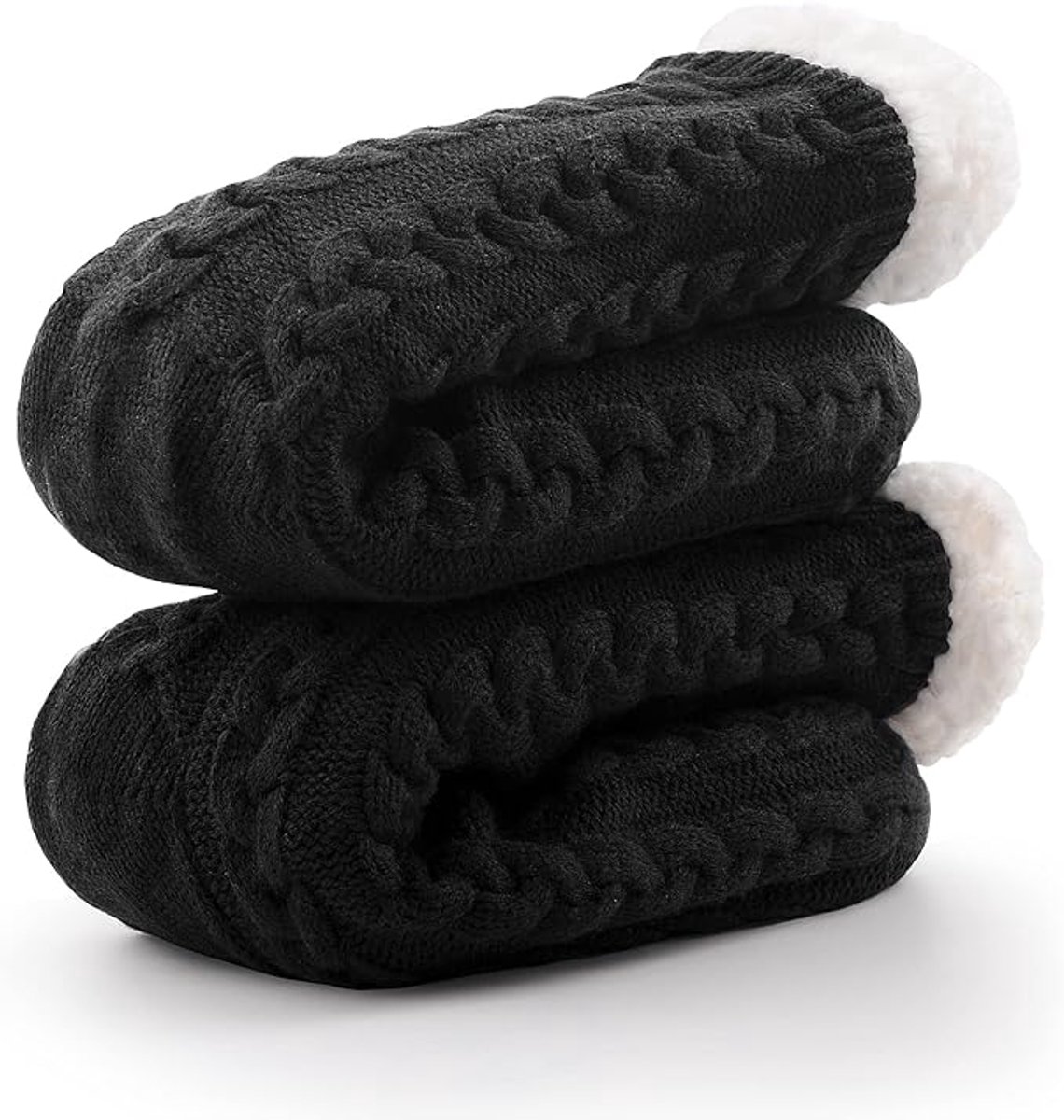 House socks - fluffy warm coral fleece lined - non-slip socks for men and girls - Thick Winter coral fleece - Sleep socks - Postpartum socks - Fluffy Slipper socks - soft and comfortable floor socks - Black - Image 2