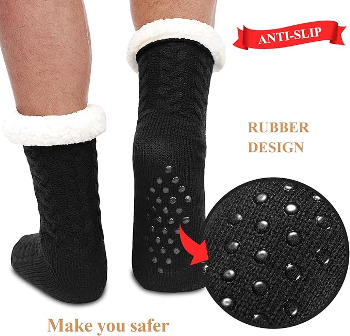 House socks - fluffy warm coral fleece lined - non-slip socks for men and girls - Thick Winter coral fleece - Sleep socks - Postpartum socks - Fluffy Slipper socks - soft and comfortable floor socks - Black - Image 4