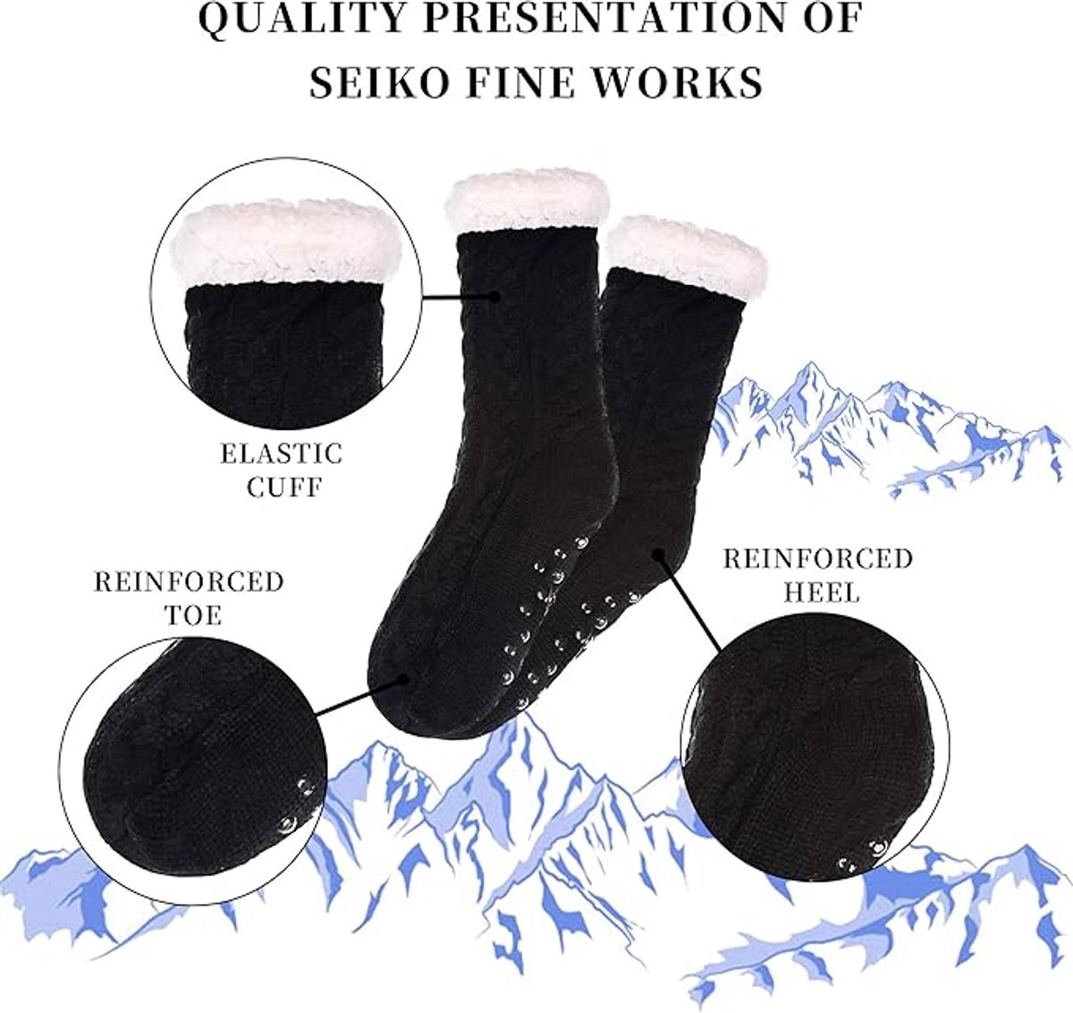 House socks - fluffy warm coral fleece lined - non-slip socks for men and girls - Thick Winter coral fleece - Sleep socks - Postpartum socks - Fluffy Slipper socks - soft and comfortable floor socks - Black - Image 6