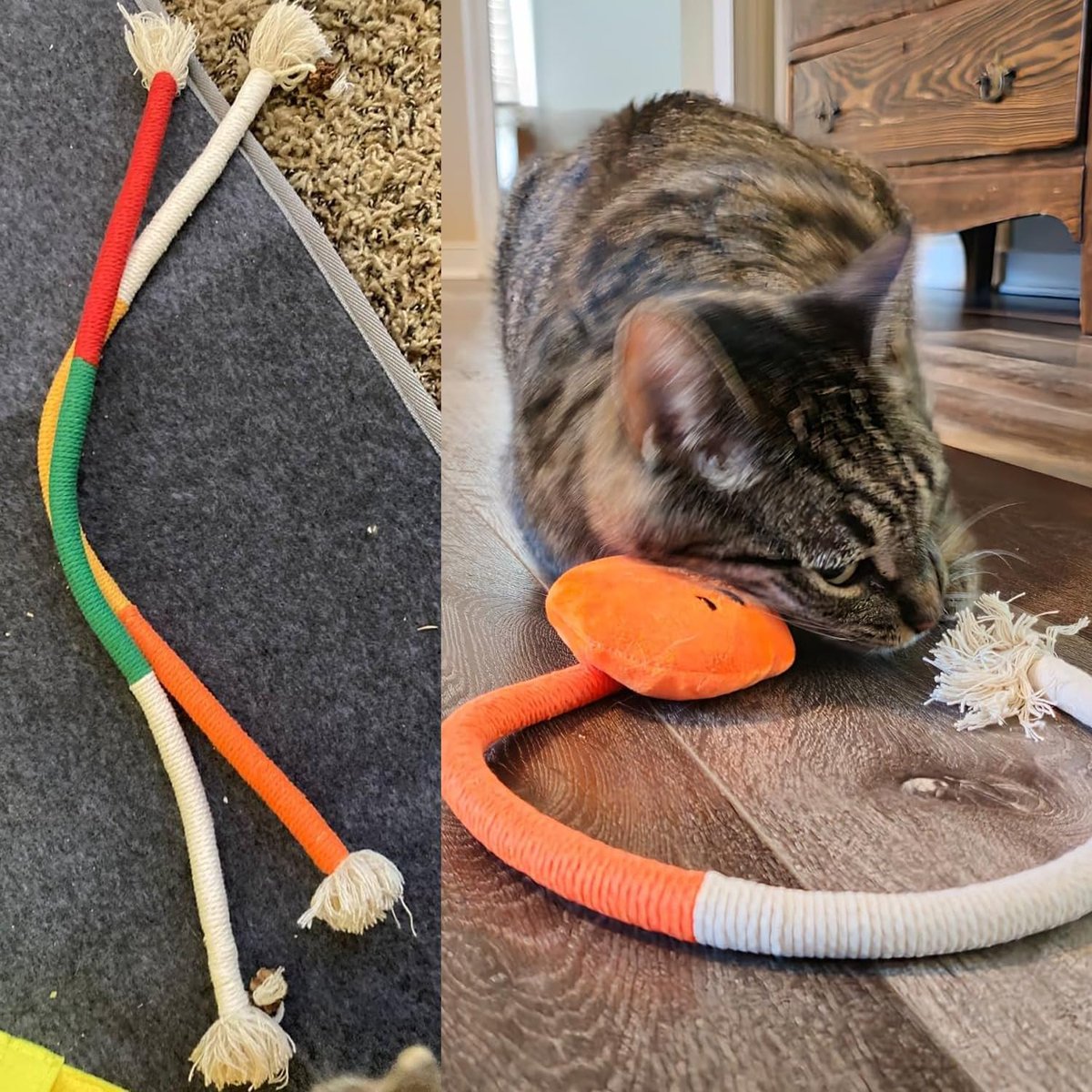 Cat Toys - 4 Pieces Cat Teeth Cleaning Toys - Cat Toy Chew Ropes - Toys For Cats - Indoor/Outdoor Interactive Ropes & Catnip Toys - with Catnip - for Self-Playing Adults & Kittens, Yellow & Orange - Image 2