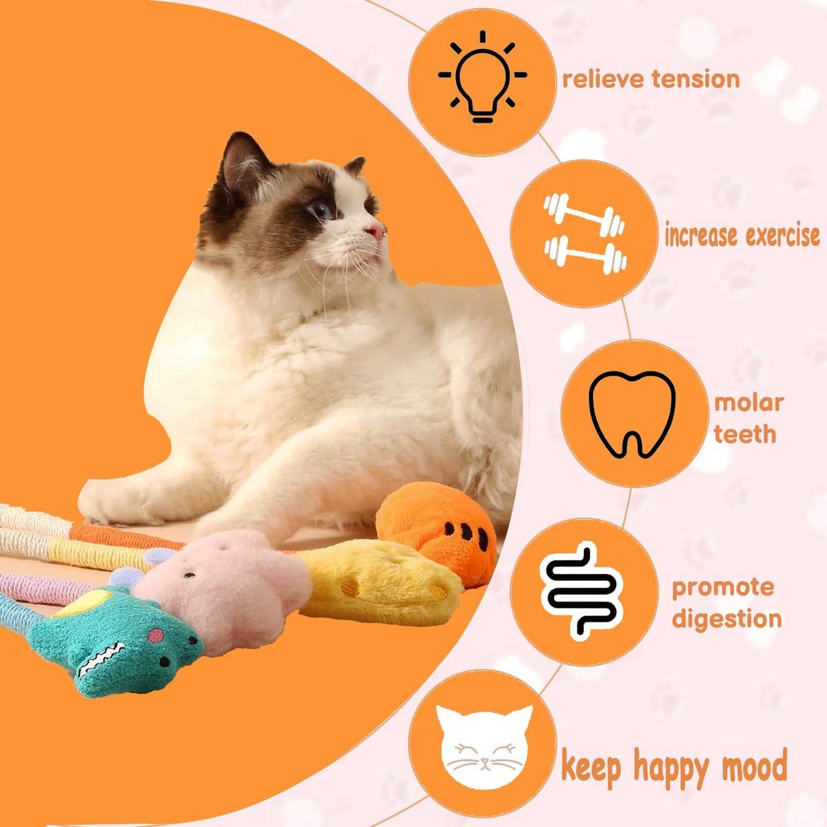 Cat Toys - 4 Pieces Cat Teeth Cleaning Toys - Cat Toy Chew Ropes - Toys For Cats - Indoor/Outdoor Interactive Ropes & Catnip Toys - with Catnip - for Self-Playing Adults & Kittens, Yellow & Orange - Image 3