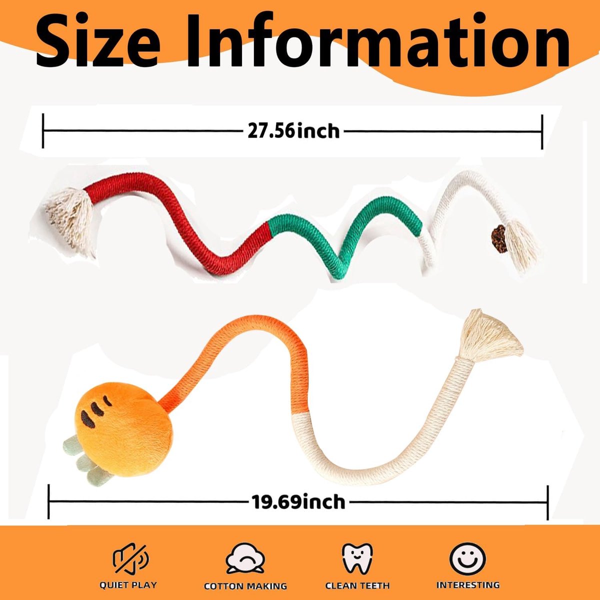 Cat Toys - 4 Pieces Cat Teeth Cleaning Toys - Cat Toy Chew Ropes - Toys For Cats - Indoor/Outdoor Interactive Ropes & Catnip Toys - with Catnip - for Self-Playing Adults & Kittens, Yellow & Orange - Image 4