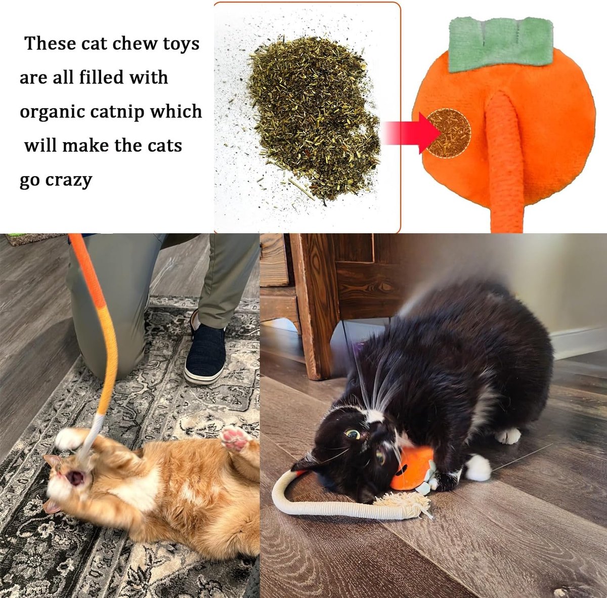 Cat Toys - 4 Pieces Cat Teeth Cleaning Toys - Cat Toy Chew Ropes - Toys For Cats - Indoor/Outdoor Interactive Ropes & Catnip Toys - with Catnip - for Self-Playing Adults & Kittens, Yellow & Orange - Image 5