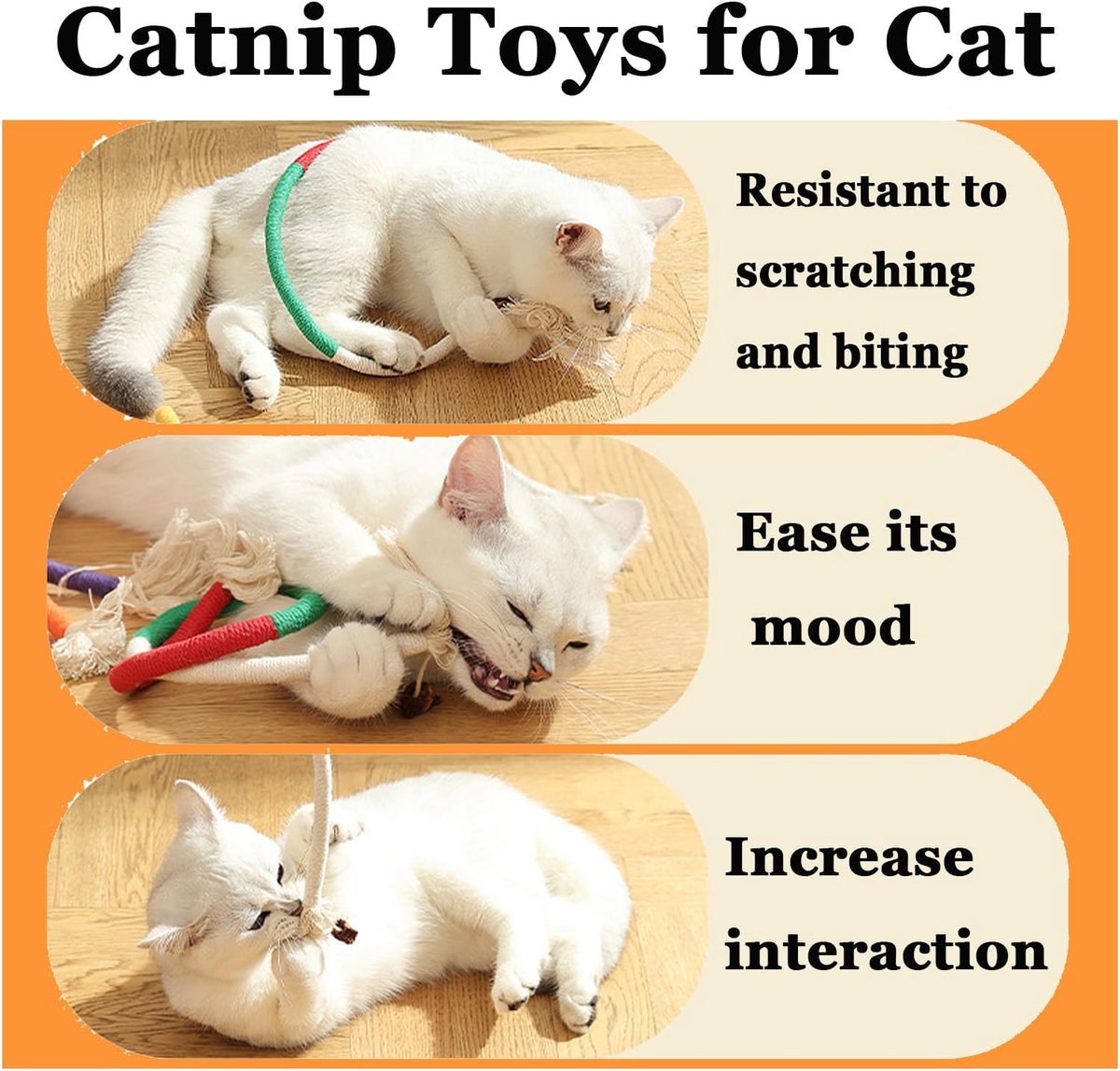 Cat Toys - 4 Pieces Cat Teeth Cleaning Toys - Cat Toy Chew Ropes - Toys For Cats - Indoor/Outdoor Interactive Ropes & Catnip Toys - with Catnip - for Self-Playing Adults & Kittens, Yellow & Orange - Image 6