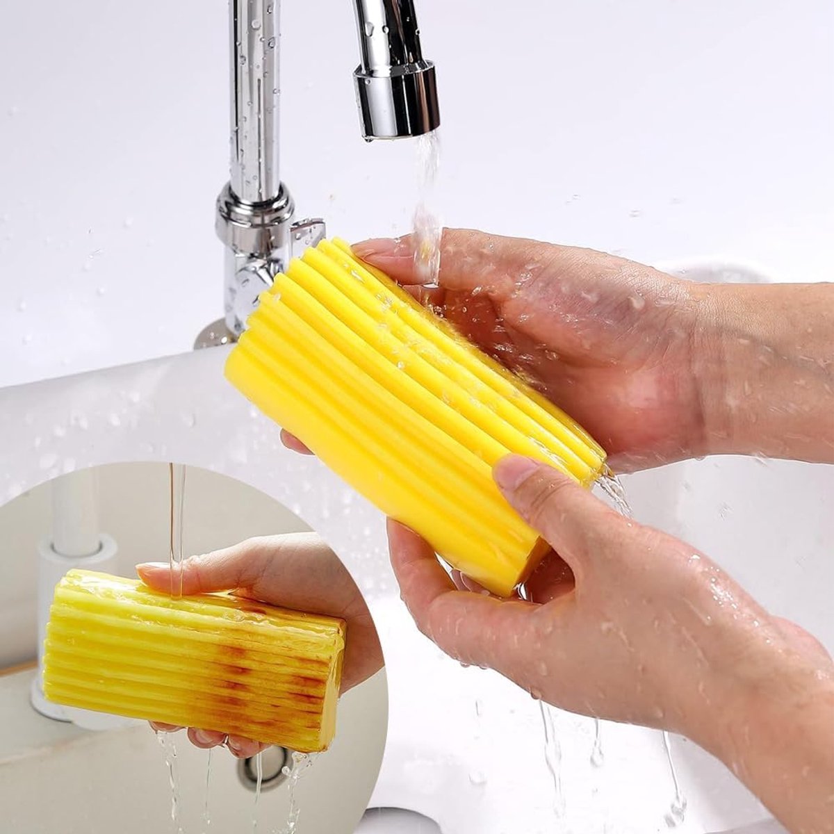 4 pieces - Cleaning sponge - Magic sponge - Duster sponge - Kitchen sponge - Cleaning brush - Cleaning tool - reusable - for cleaning curtains, glass, basements, mirrors and windows - grey, yellow - Image 2