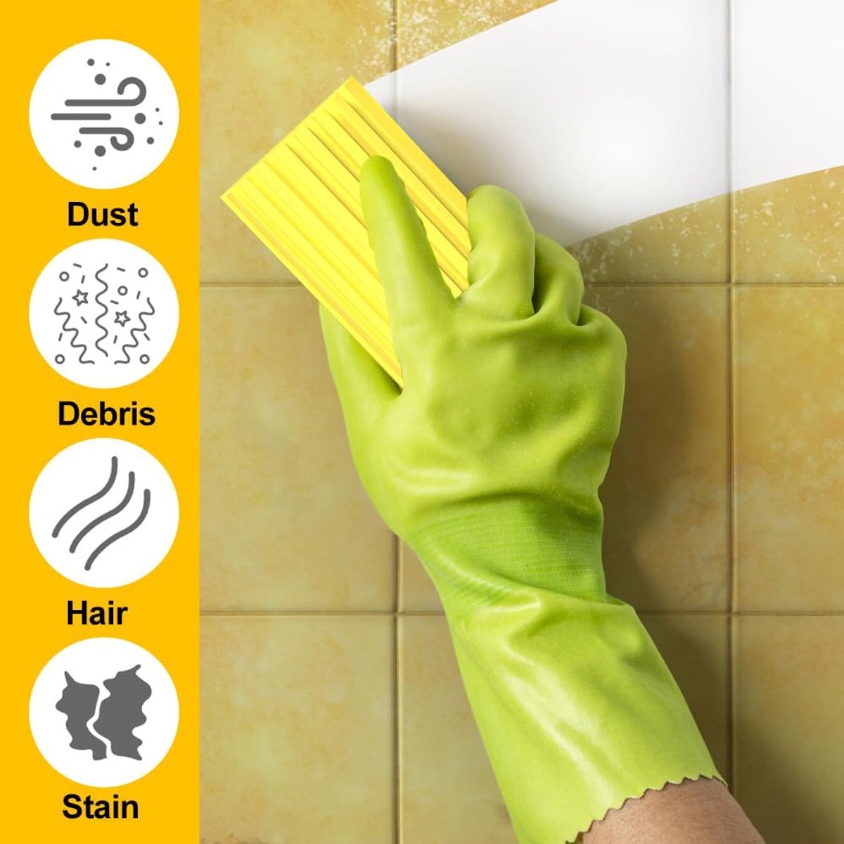 4 pieces - Cleaning sponge - Magic sponge - Duster sponge - Kitchen sponge - Cleaning brush - Cleaning tool - reusable - for cleaning curtains, glass, basements, mirrors and windows - grey, yellow - Image 3