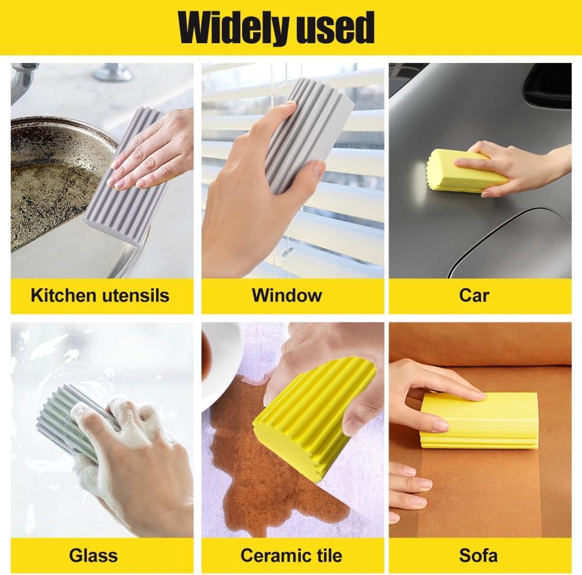 4 pieces - Cleaning sponge - Magic sponge - Duster sponge - Kitchen sponge - Cleaning brush - Cleaning tool - reusable - for cleaning curtains, glass, basements, mirrors and windows - grey, yellow - Image 4