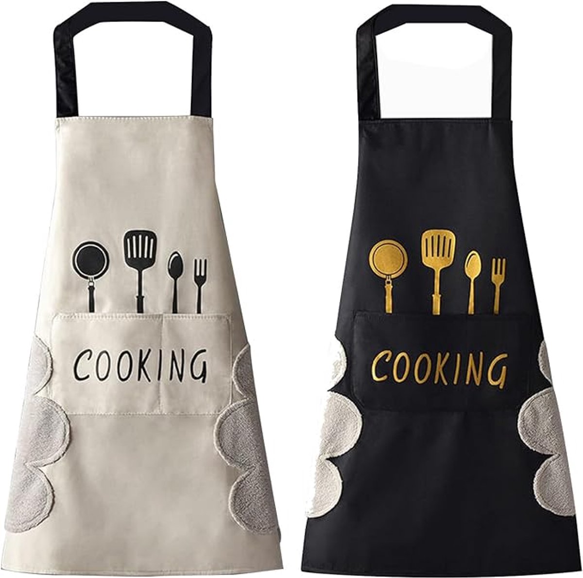 Kitchen Apron - 2 pieces - Professional Cooking Apron - Ladies' Kitchen Apron with Hand-Wipe Pockets - for Ladies and Gentlemen - Professional Cooking Apron - Catering Apron - Large Pocket - Hand-Wipe - Waterproof - for Cooking and Baking - Easily Adjusta - Image 1