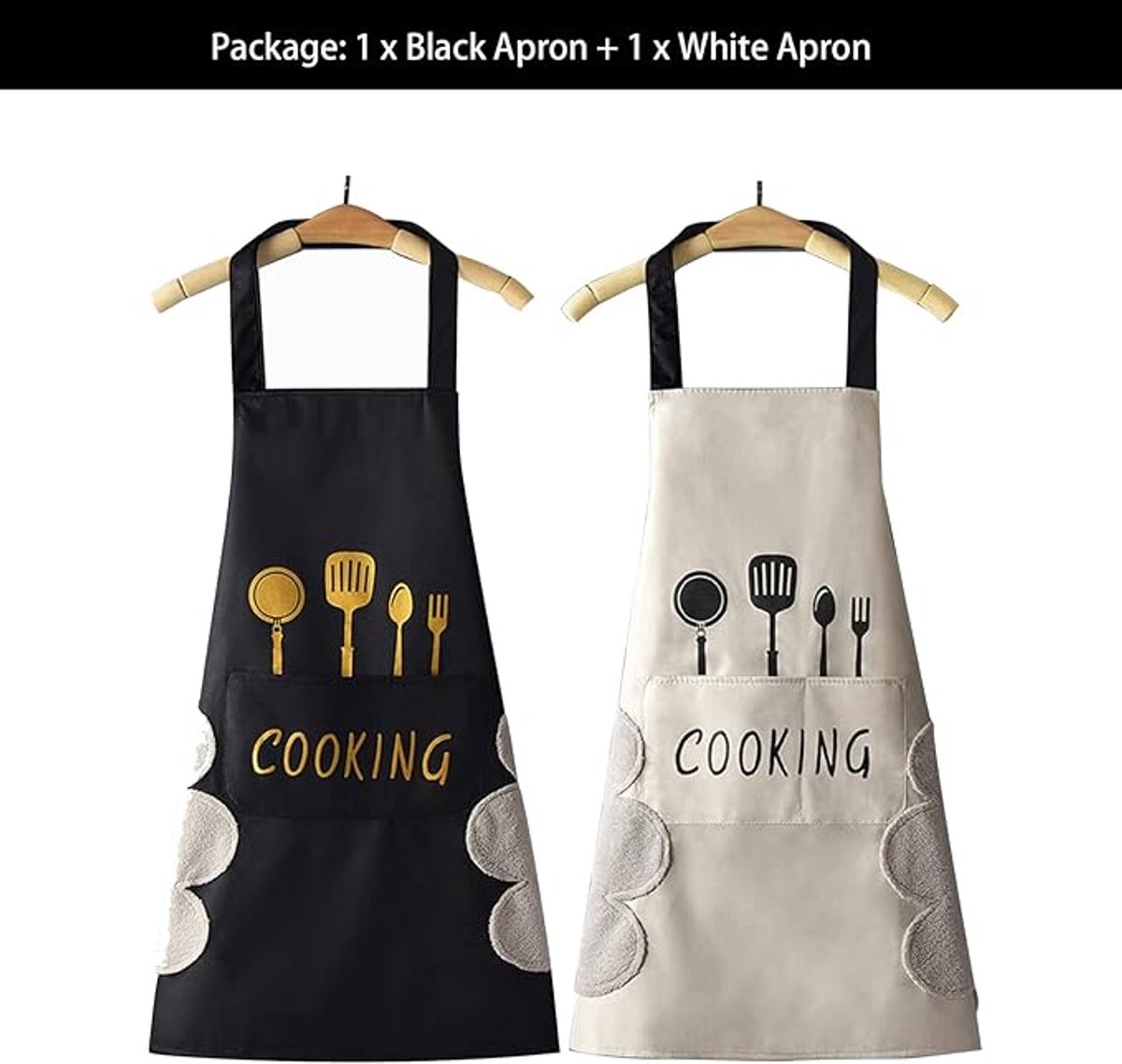 Kitchen Apron - 2 pieces - Professional Cooking Apron - Ladies' Kitchen Apron with Hand-Wipe Pockets - for Ladies and Gentlemen - Professional Cooking Apron - Catering Apron - Large Pocket - Hand-Wipe - Waterproof - for Cooking and Baking - Easily Adjusta - Image 3