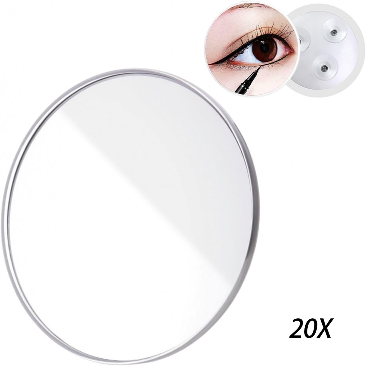20x magnifying mirror - 15 cm - Mirror - Magnifying glass - Makeup mirror - Magnifying makeup mirror - Shaving mirror - with suction cup - 20x detail magnifier - Round magnifying mirror - Close-up mirror for precise makeup details - white - Image 1
