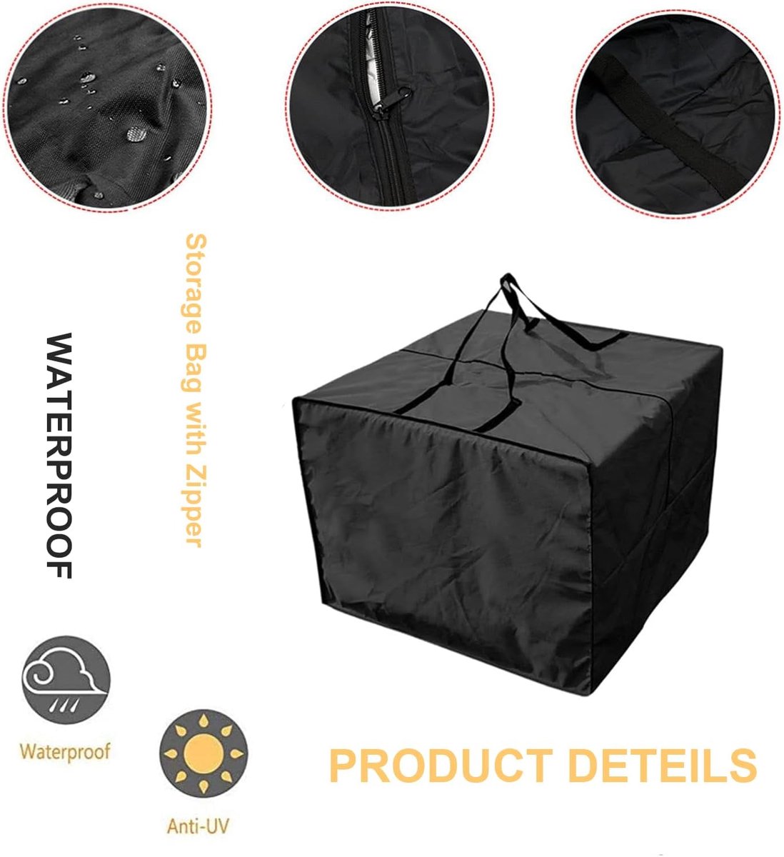 Storage bag - Furniture cover - Garden furniture cover - Storage bag for seat cushion - Oxford fabric storage bag - Waterproof storage bag - dust cover - with storage bag - with zipper, handles - for garden furniture, clothing, cushions - 81*81*61 cm - bl - Image 3