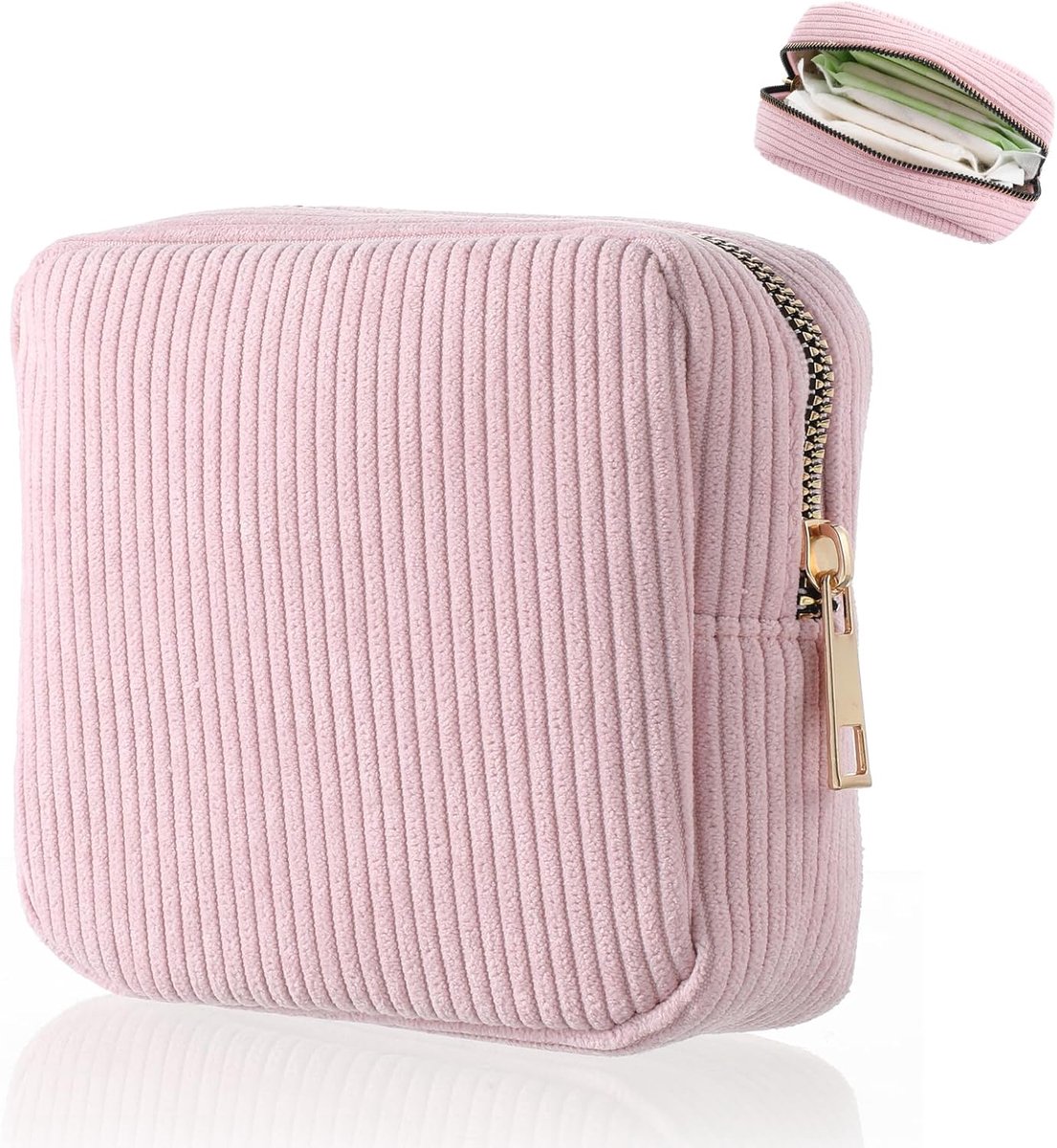 Toiletry Bag - Sanitary Pad Makeup Bag - Sanitary Pad Pouches - Menstrual Bags - Menstrual Pouches - Waterproof Zipper - Tampon Pouches - Napkin Pouches - Cosmetic Bag - Storage Bag - Makeup Bag - For Sanitary Pads, Tampons, Menstrual Cup - Pink - Image 1