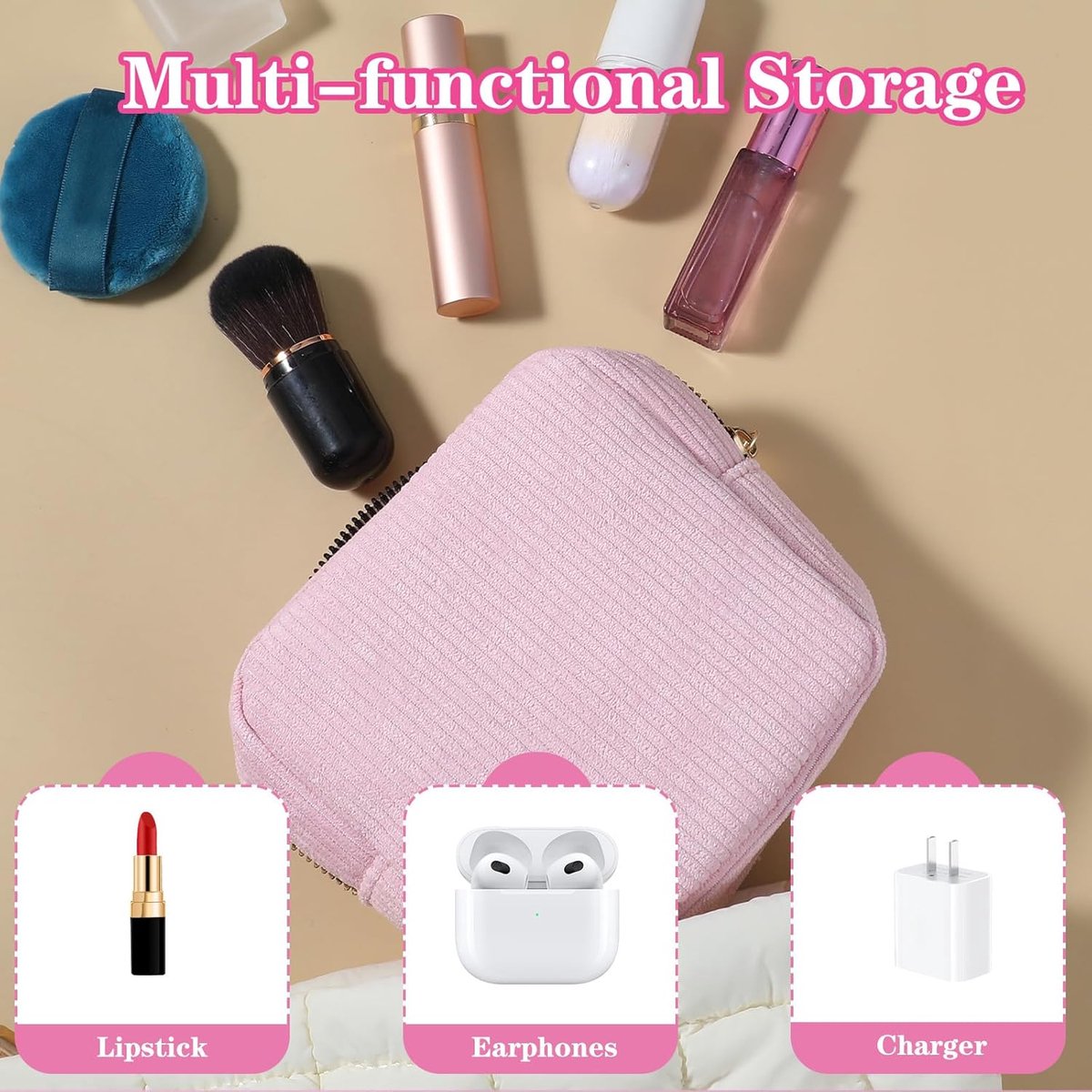 Toiletry Bag - Sanitary Pad Makeup Bag - Sanitary Pad Pouches - Menstrual Bags - Menstrual Pouches - Waterproof Zipper - Tampon Pouches - Napkin Pouches - Cosmetic Bag - Storage Bag - Makeup Bag - For Sanitary Pads, Tampons, Menstrual Cup - Pink - Image 3