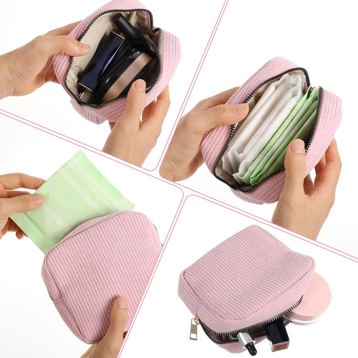 Toiletry Bag - Sanitary Pad Makeup Bag - Sanitary Pad Pouches - Menstrual Bags - Menstrual Pouches - Waterproof Zipper - Tampon Pouches - Napkin Pouches - Cosmetic Bag - Storage Bag - Makeup Bag - For Sanitary Pads, Tampons, Menstrual Cup - Pink - Image 4
