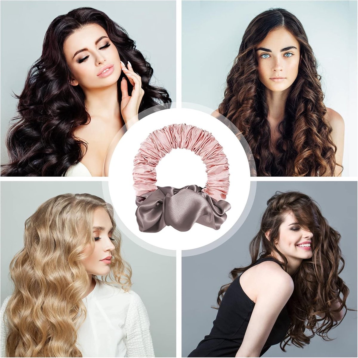 Heatless Curls - Hair curler - hair rollers - Curlers without heat - soft sleep curl scrunchie - for long, medium-length hair - hair curler without heat - satin night curler - lazy scrunchie - DIY hair styling tools - pink - Ø 18cm - Image 2