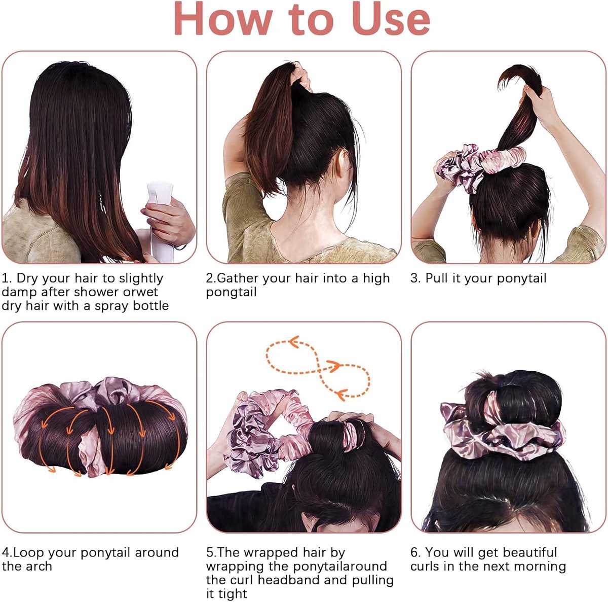 Heatless Curls - Hair curler - hair rollers - Curlers without heat - soft sleep curl scrunchie - for long, medium-length hair - hair curler without heat - satin night curler - lazy scrunchie - DIY hair styling tools - pink - Ø 18cm - Image 4
