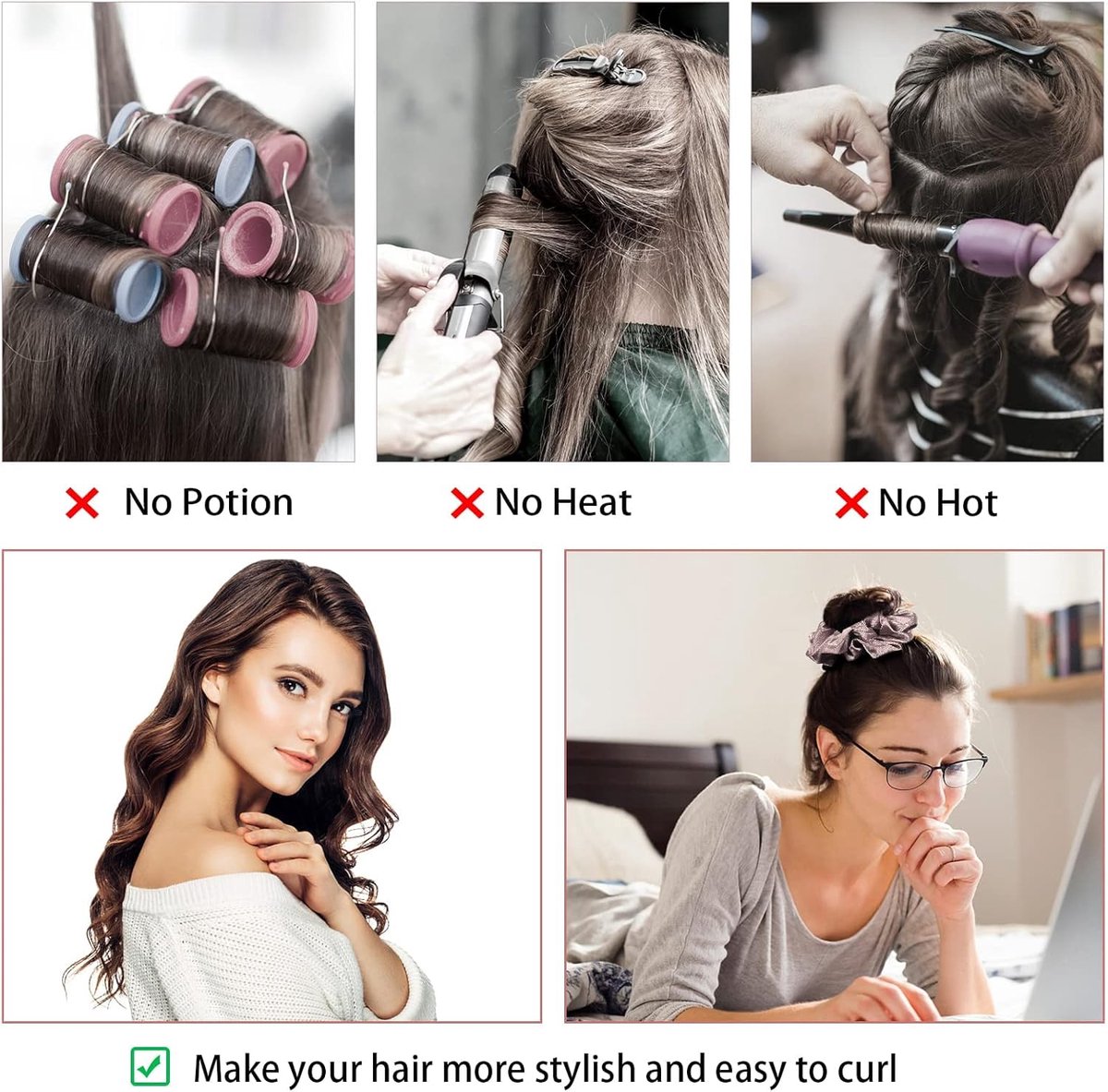 Heatless Curls - Hair curler - hair rollers - Curlers without heat - soft sleep curl scrunchie - for long, medium-length hair - hair curler without heat - satin night curler - lazy scrunchie - DIY hair styling tools - pink - Ø 18cm - Image 6