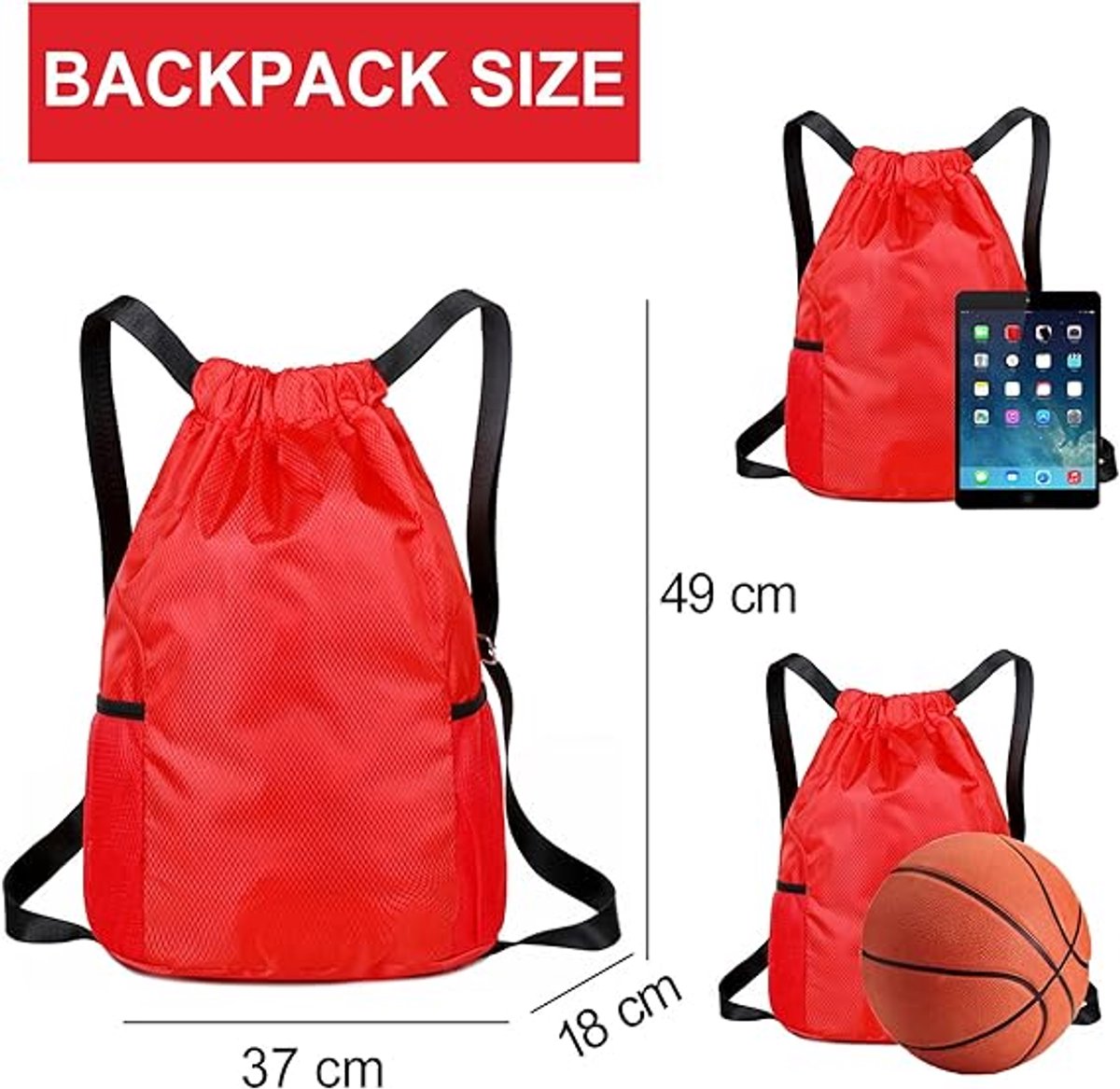 47*38*18cm - Drawstring bag - Drawstring backpack - large unisex sports backpack - with drawstring - gym bag - with two side pockets - backpack - sports bag - waterproof Oxford fabric backpack - waterproof travel bag - for beach, school, travel, outdoor s - Image 2