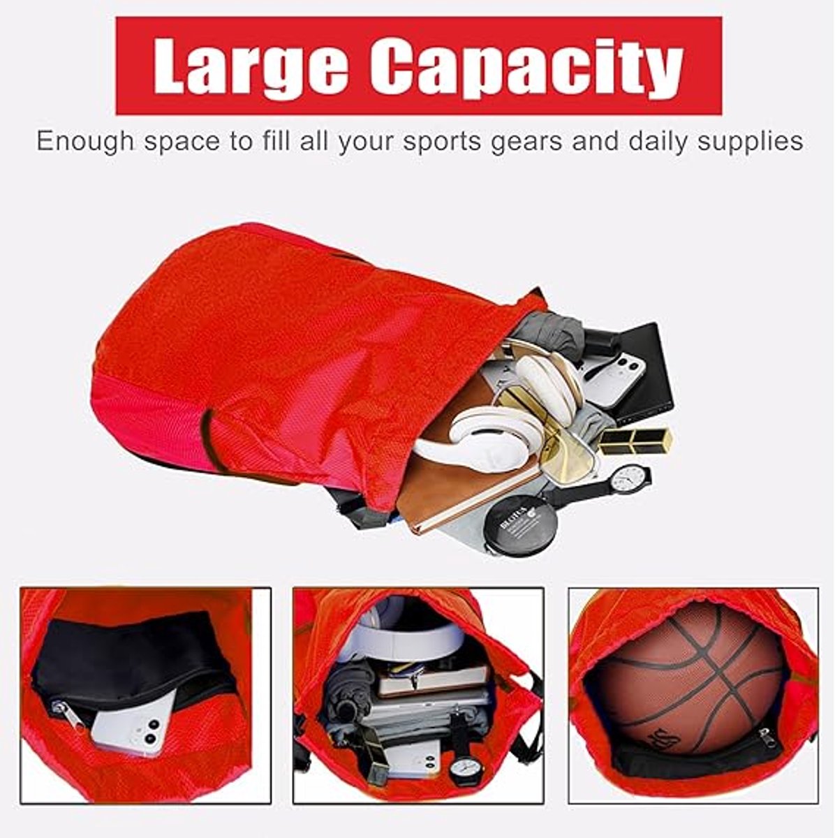 47*38*18cm - Drawstring bag - Drawstring backpack - large unisex sports backpack - with drawstring - gym bag - with two side pockets - backpack - sports bag - waterproof Oxford fabric backpack - waterproof travel bag - for beach, school, travel, outdoor s - Image 3
