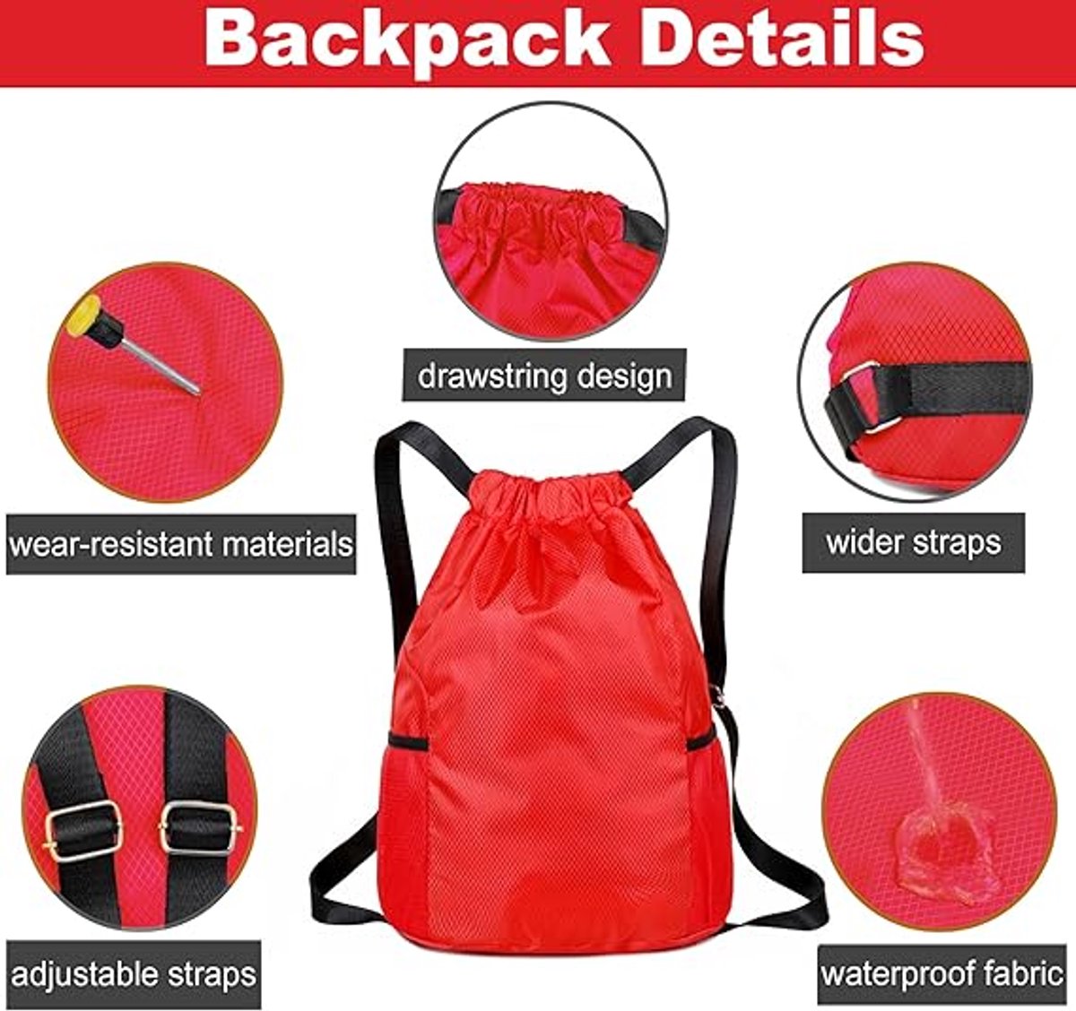47*38*18cm - Drawstring bag - Drawstring backpack - large unisex sports backpack - with drawstring - gym bag - with two side pockets - backpack - sports bag - waterproof Oxford fabric backpack - waterproof travel bag - for beach, school, travel, outdoor s - Image 5