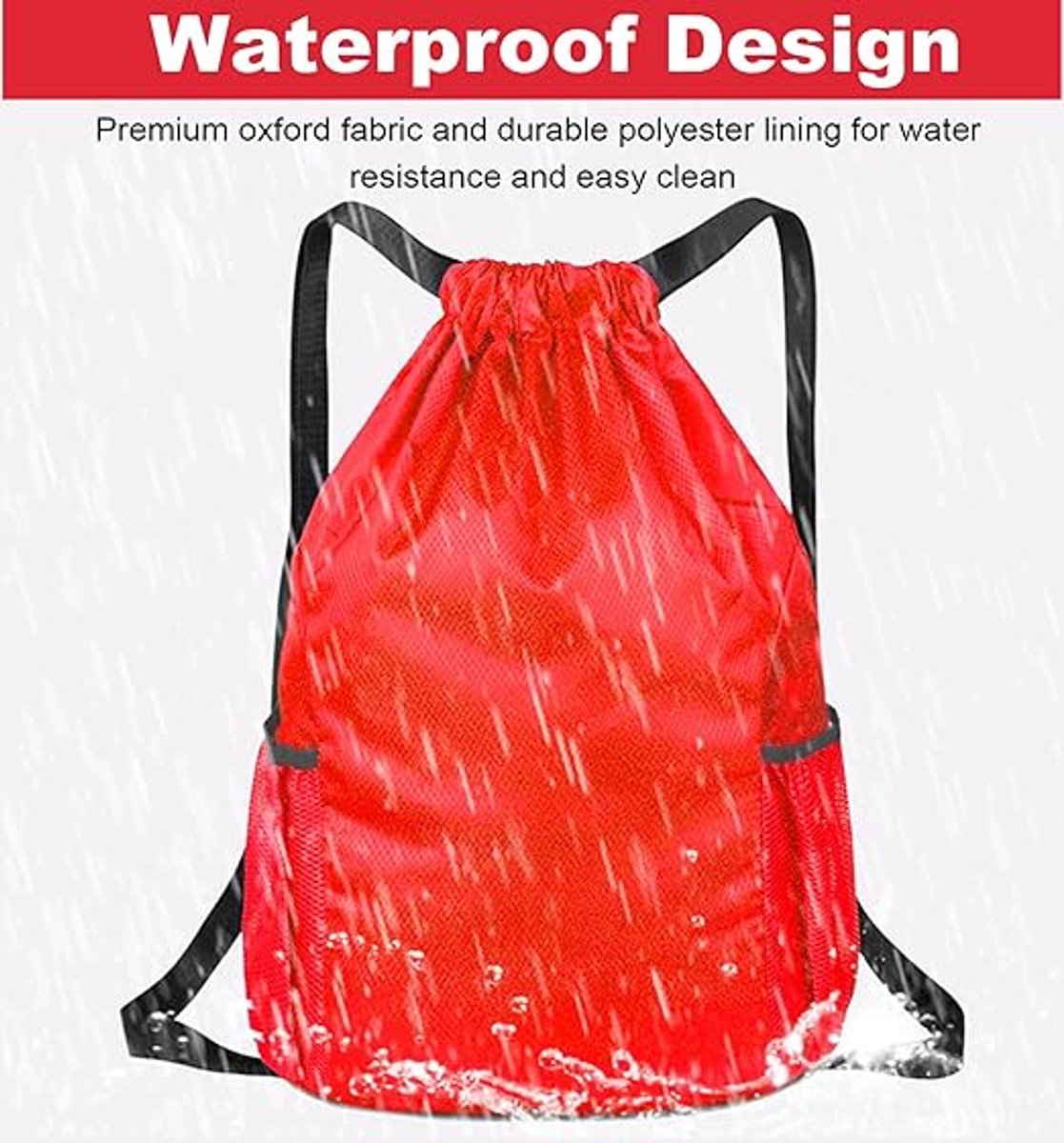 47*38*18cm - Drawstring bag - Drawstring backpack - large unisex sports backpack - with drawstring - gym bag - with two side pockets - backpack - sports bag - waterproof Oxford fabric backpack - waterproof travel bag - for beach, school, travel, outdoor s - Image 6