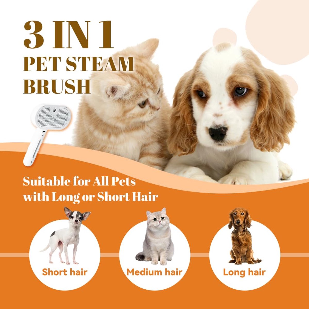 Cat Steam Brush - Dog Steam Brush - 3 in 1 Pet Spray Shedding Comb for Cats and Dogs - Dog Steam Brush - Pet Grooming Brush with Spray - Cat Steam Brush - Pets - Dog Brush - for Shedding & Grooming - White - Image 2