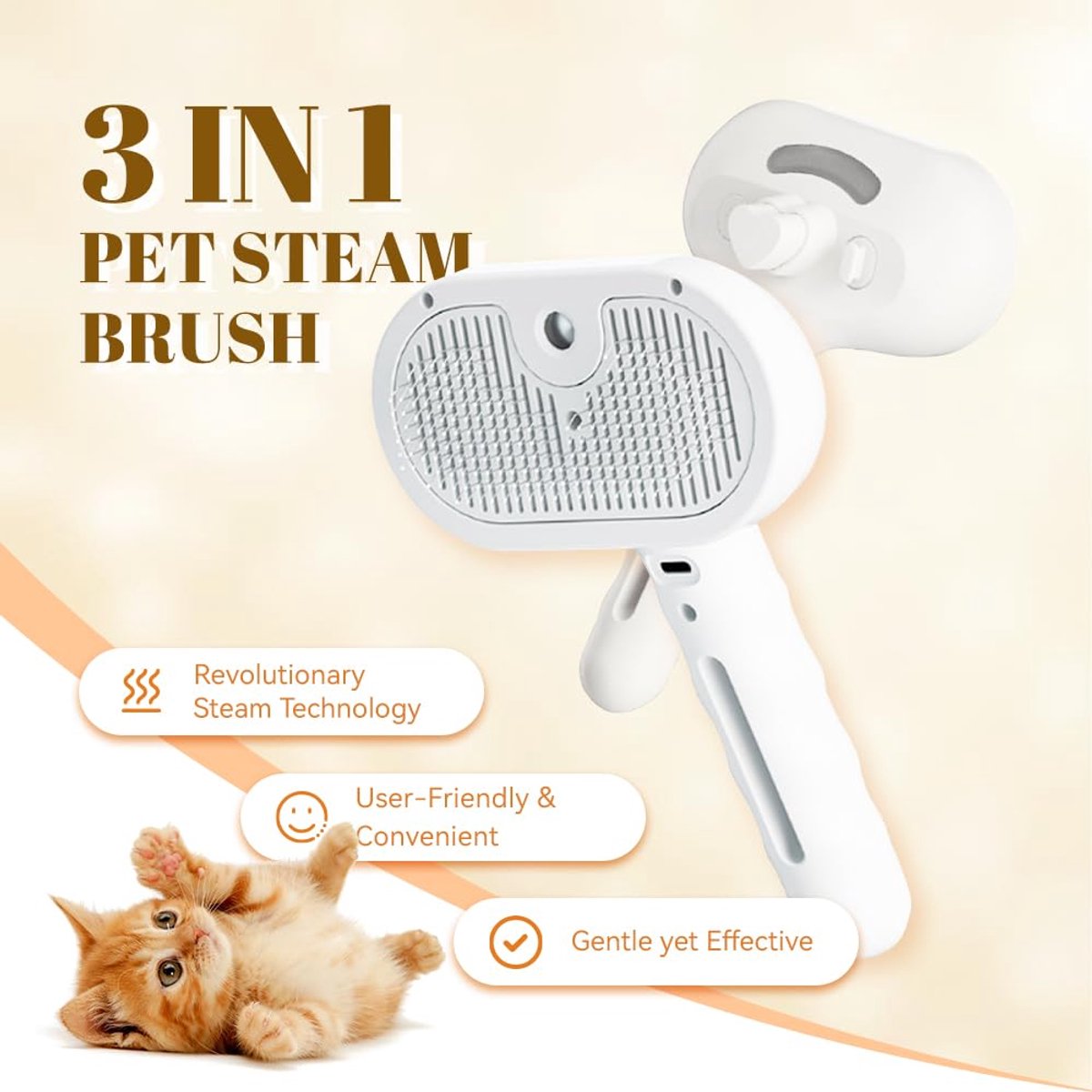 Cat Steam Brush - Dog Steam Brush - 3 in 1 Pet Spray Shedding Comb for Cats and Dogs - Dog Steam Brush - Pet Grooming Brush with Spray - Cat Steam Brush - Pets - Dog Brush - for Shedding & Grooming - White - Image 3