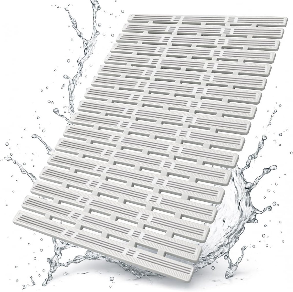 Shower mat - 40*68 cm - Non-slip shower mat - Bath mat - with suction cups and drainage holes - non-slip bath mats - for use in the bath, shower tray, or bathroom tiles - easy to cut and dry - for the elderly, children, and pets - white & grey - Image 1