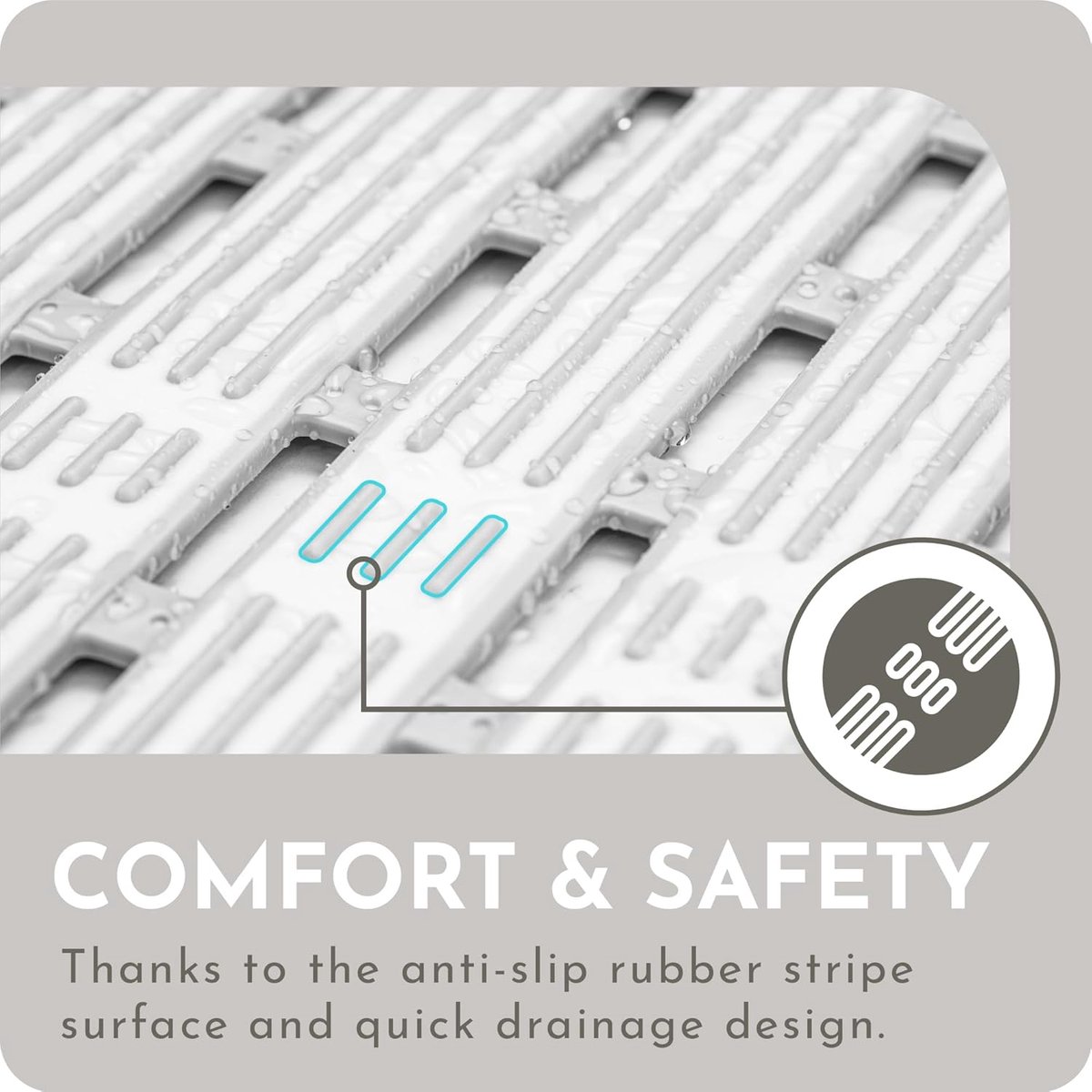 Shower mat - 40*68 cm - Non-slip shower mat - Bath mat - with suction cups and drainage holes - non-slip bath mats - for use in the bath, shower tray, or bathroom tiles - easy to cut and dry - for the elderly, children, and pets - white & grey - Image 2