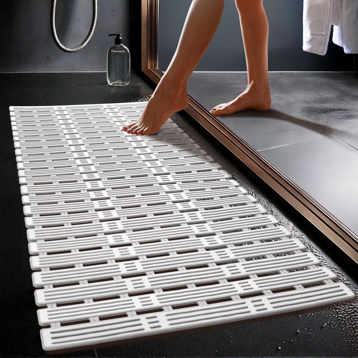 Shower mat - 40*68 cm - Non-slip shower mat - Bath mat - with suction cups and drainage holes - non-slip bath mats - for use in the bath, shower tray, or bathroom tiles - easy to cut and dry - for the elderly, children, and pets - white & grey - Image 3