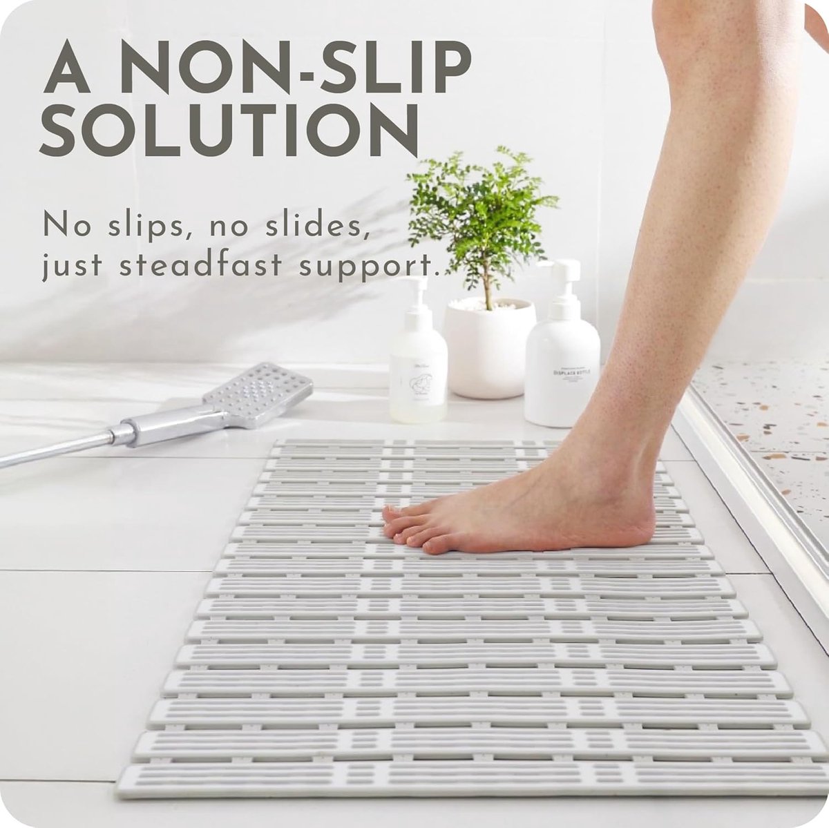 Shower mat - 40*68 cm - Non-slip shower mat - Bath mat - with suction cups and drainage holes - non-slip bath mats - for use in the bath, shower tray, or bathroom tiles - easy to cut and dry - for the elderly, children, and pets - white & grey - Image 5