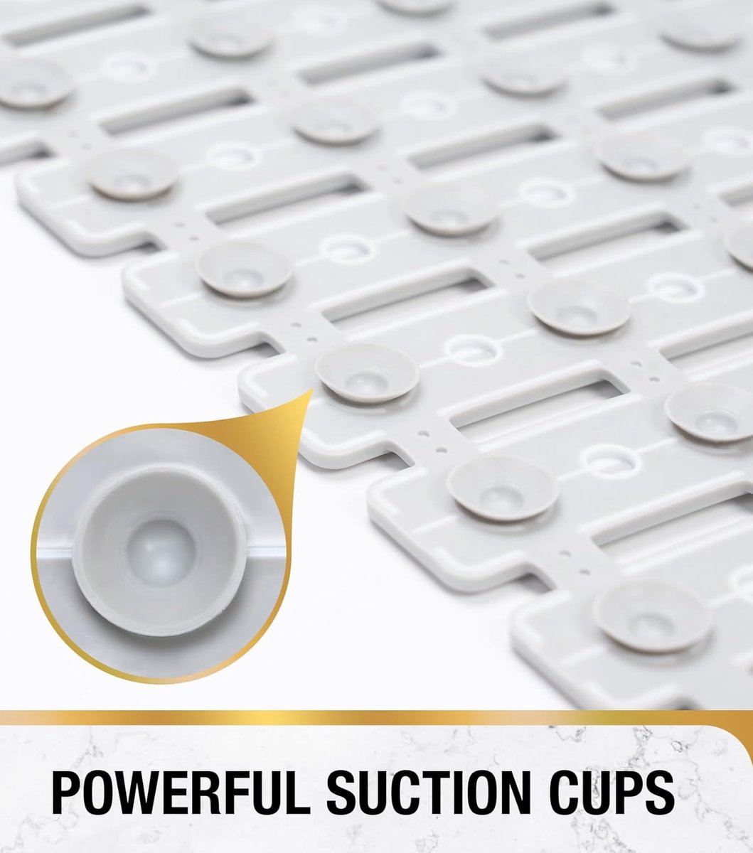 Shower mat - 40*68 cm - Non-slip shower mat - Bath mat - with suction cups and drainage holes - non-slip bath mats - for use in the bath, shower tray, or bathroom tiles - easy to cut and dry - for the elderly, children, and pets - white & grey - Image 6