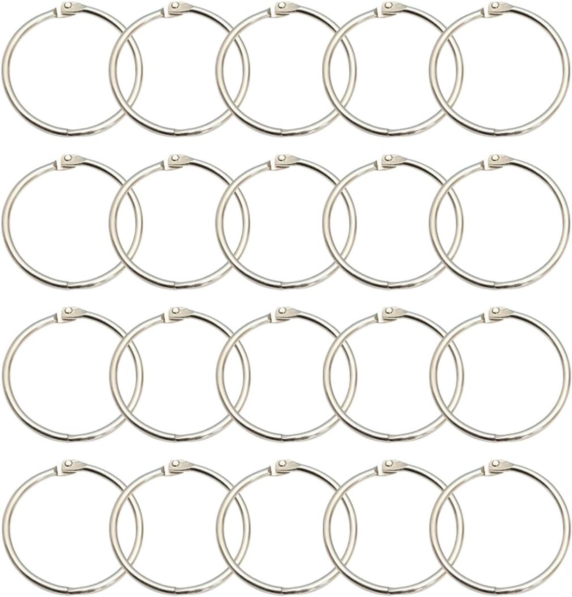 20 pieces - 55 mm - Book rings - metal ring binders - Binding ring - for loose sheets - card ring binder - keychain - for scrapbooking, album, crafting - for organizing and binding loose cards and recipes - silver - Image 1