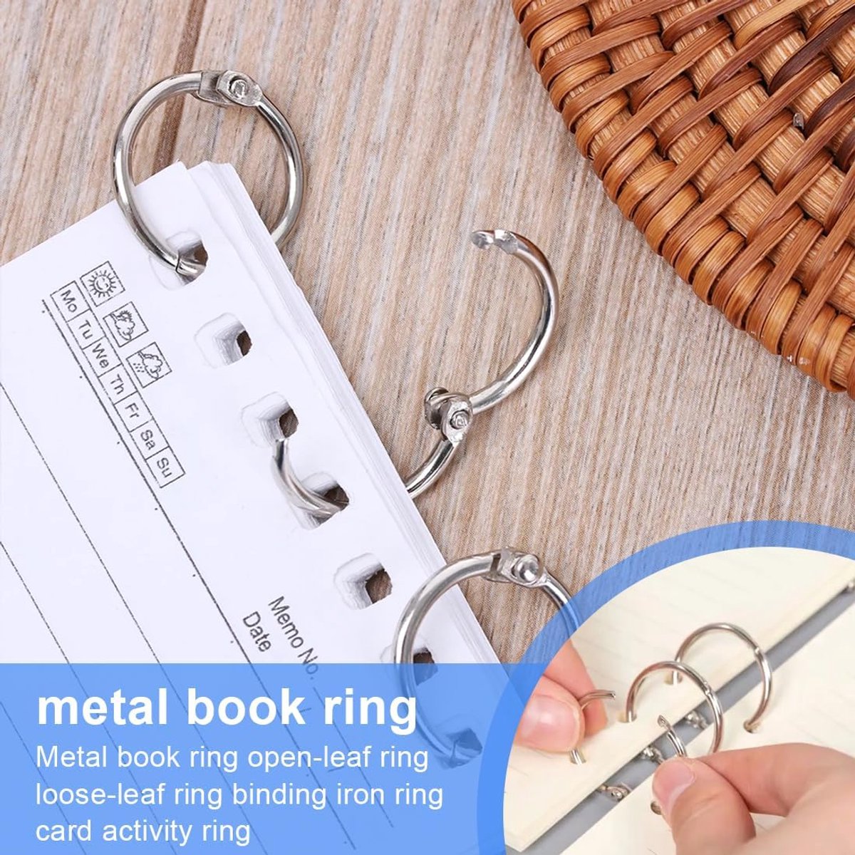 20 pieces - 55 mm - Book rings - metal ring binders - Binding ring - for loose sheets - card ring binder - keychain - for scrapbooking, album, crafting - for organizing and binding loose cards and recipes - silver - Image 4