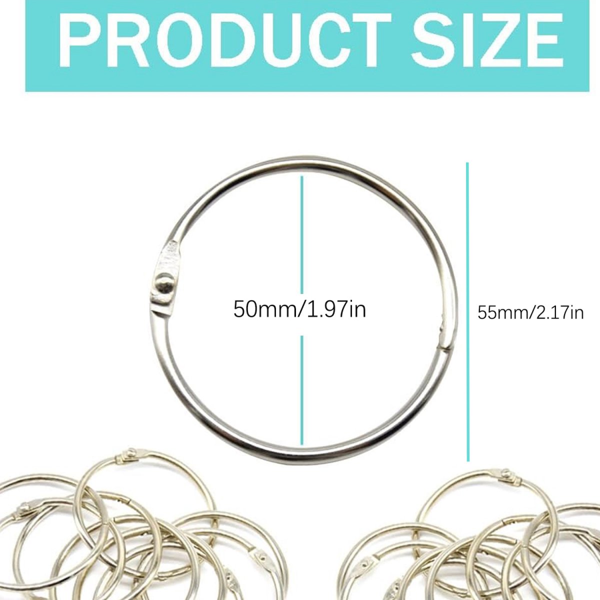 20 pieces - 55 mm - Book rings - metal ring binders - Binding ring - for loose sheets - card ring binder - keychain - for scrapbooking, album, crafting - for organizing and binding loose cards and recipes - silver - Image 5