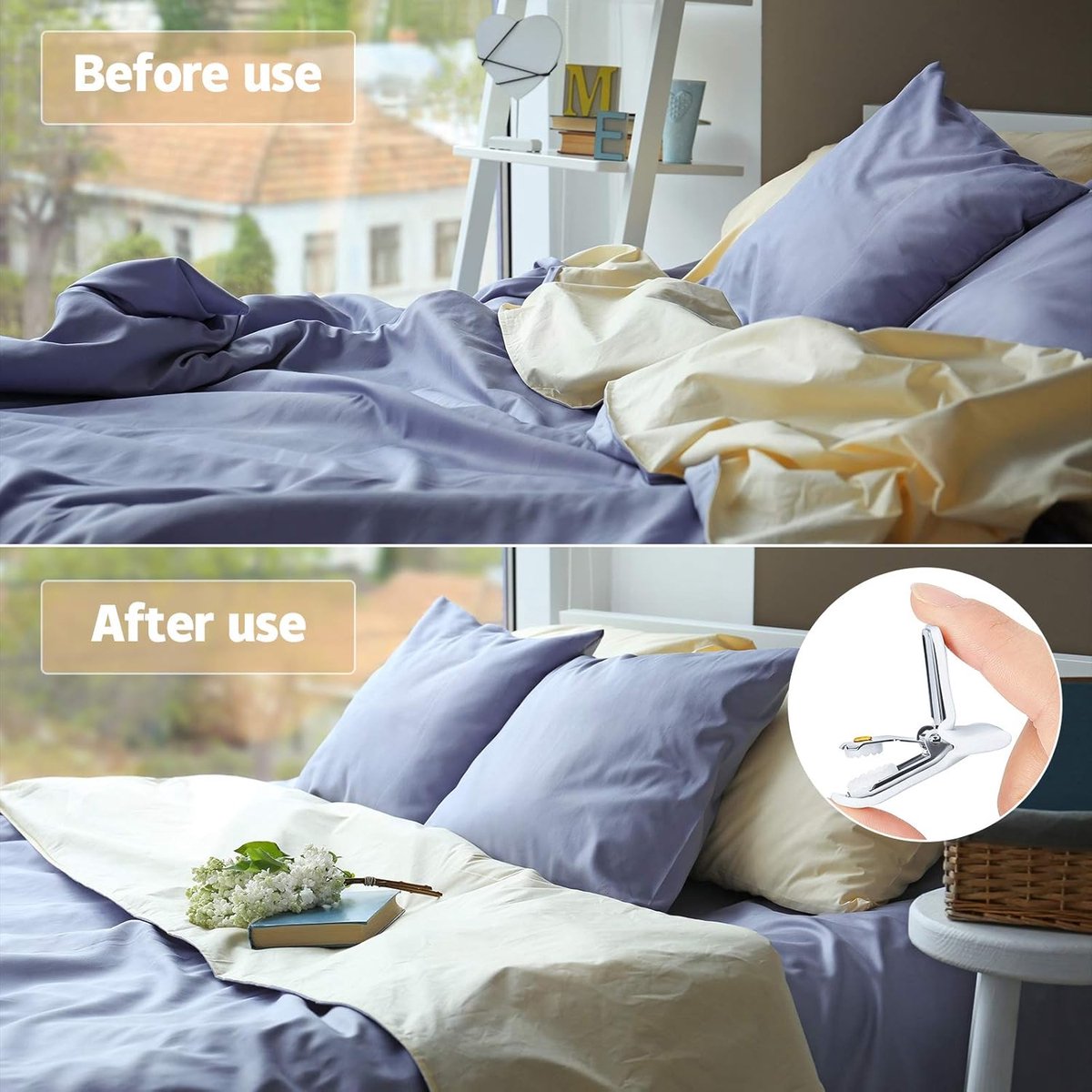 12 pieces - Duvet clips - Quilted duvet clips - with foam and metal - Duvet clamps - Duvet pegs - Clamps - Clips - Sturdy duvet clips - Bedding accessories - for duvets, blankets and sheets - white - Image 3